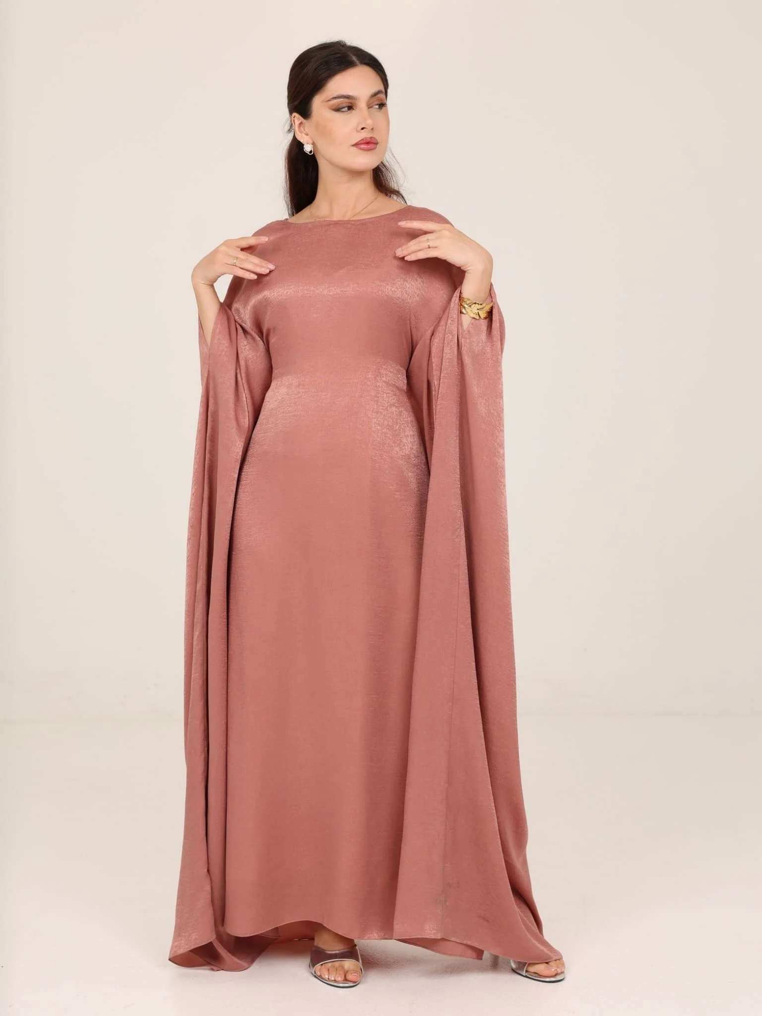 Mira Butterfly Rose Pink Soft Silk Dress - Image 5