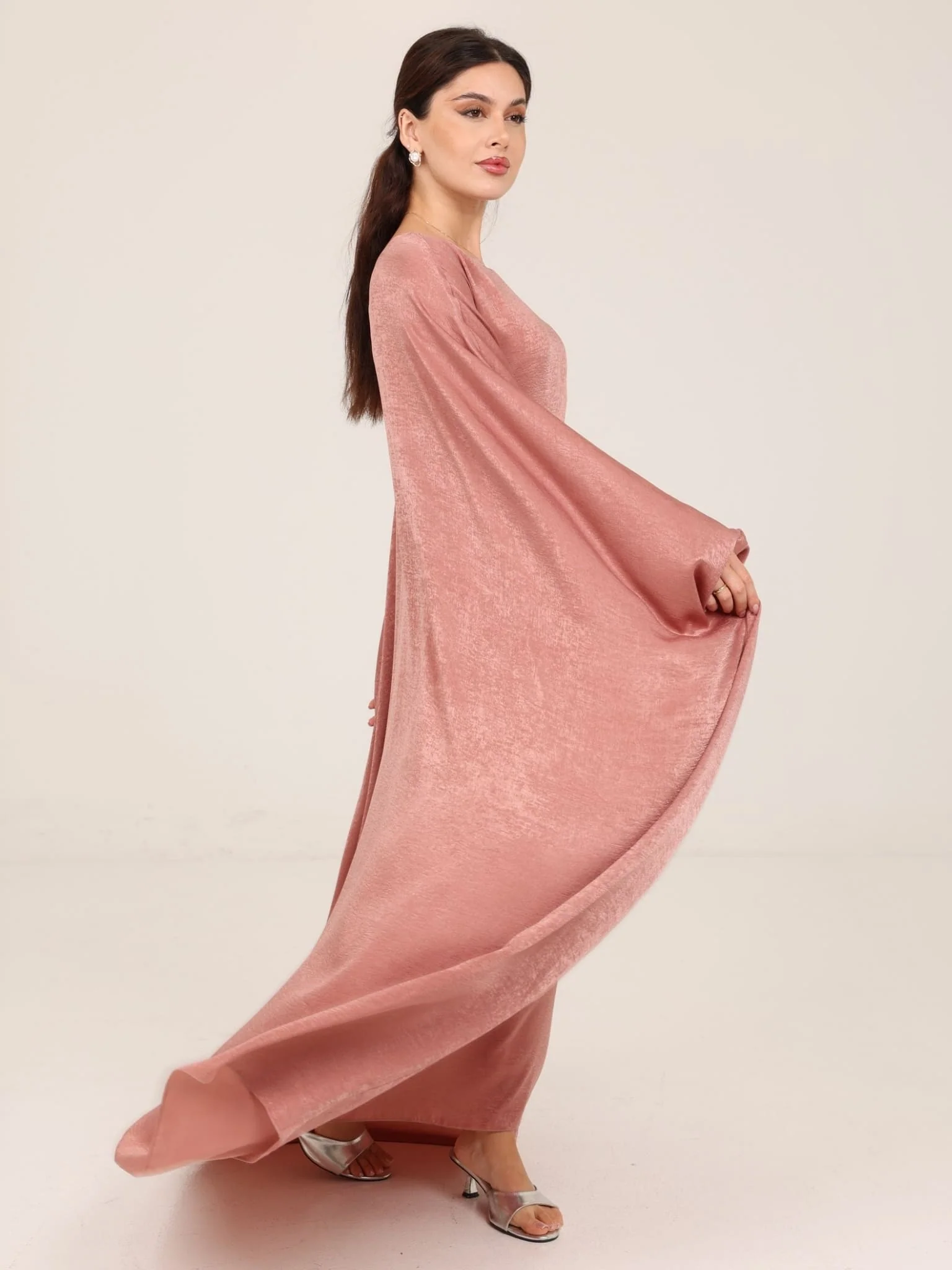 Mira Butterfly Rose Pink Soft Silk Dress - Image 9