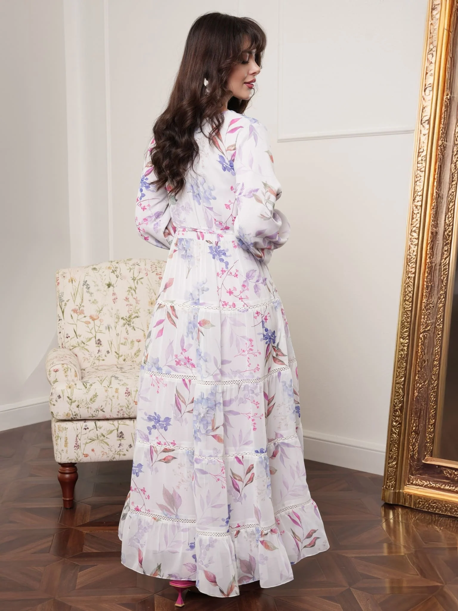 Mistlace Lavender Floral Long Dress - Image 3
