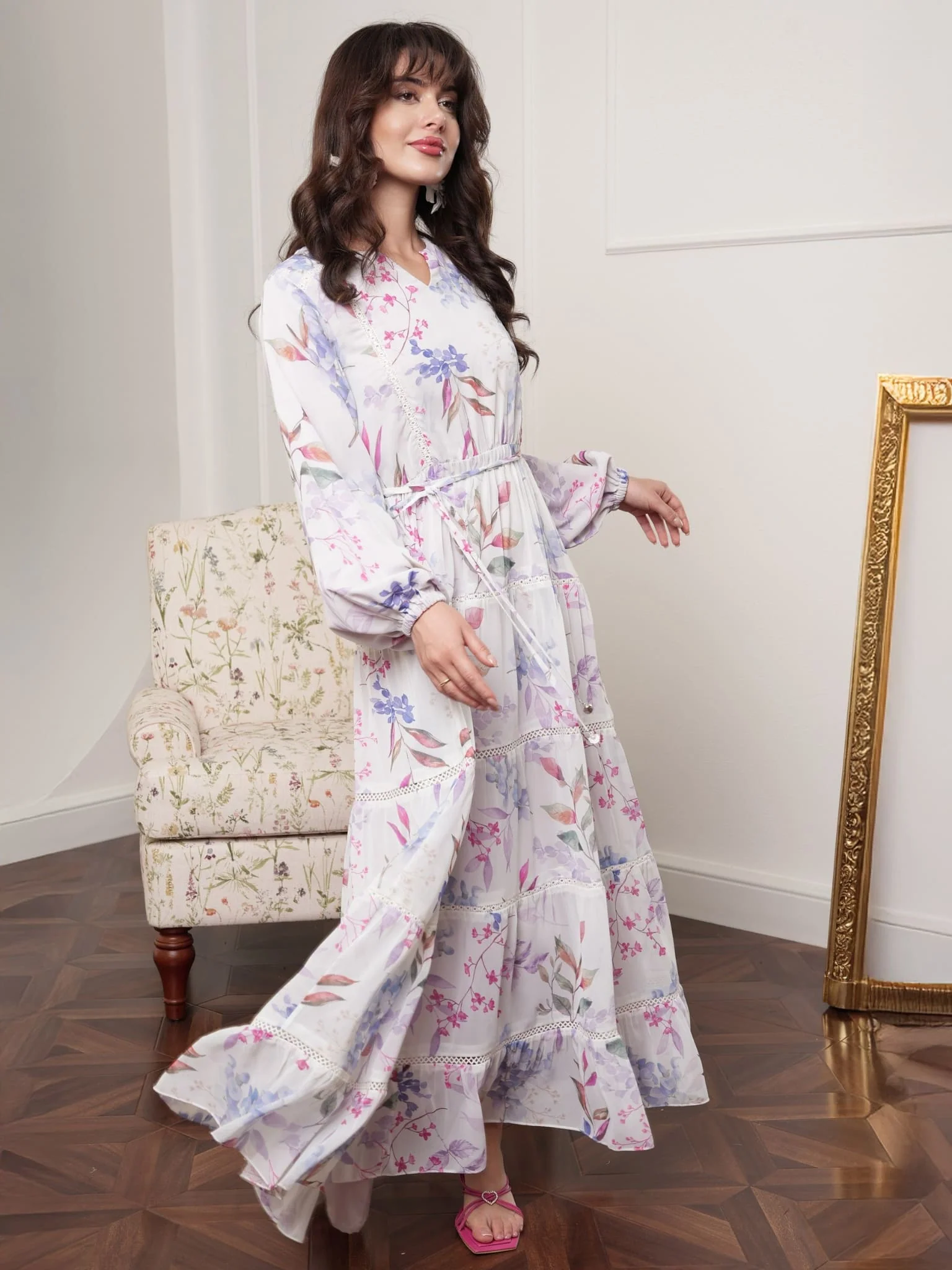 Mistlace Lavender Floral Long Dress - Image 6