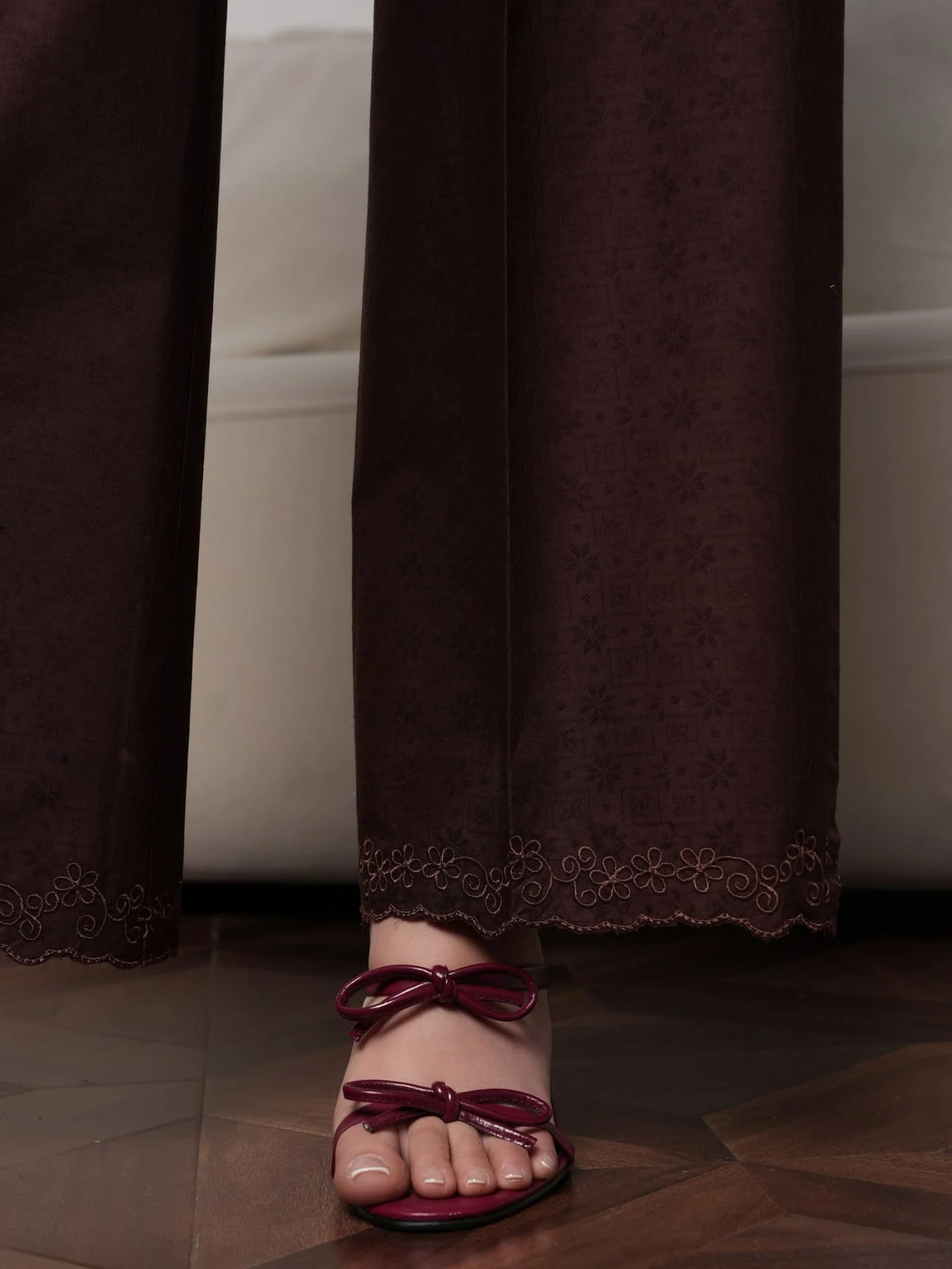 Mocha Brown Embroidered Pant - Image 2