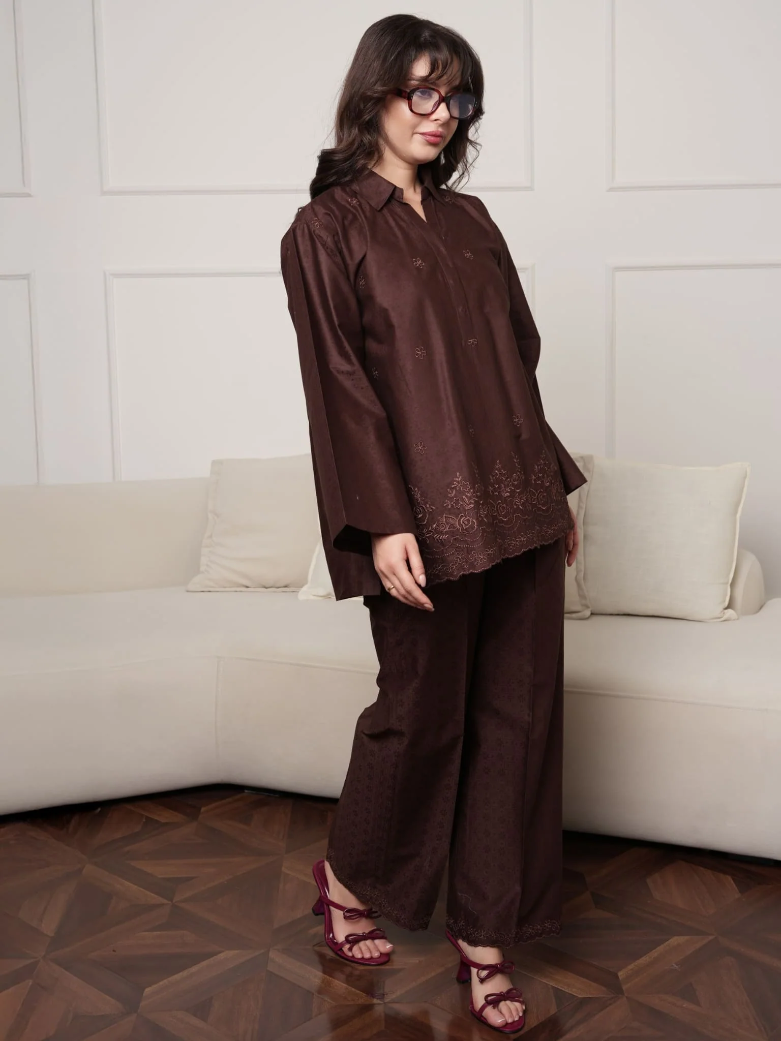 Mocha Brown Embroidered Pant - Image 3