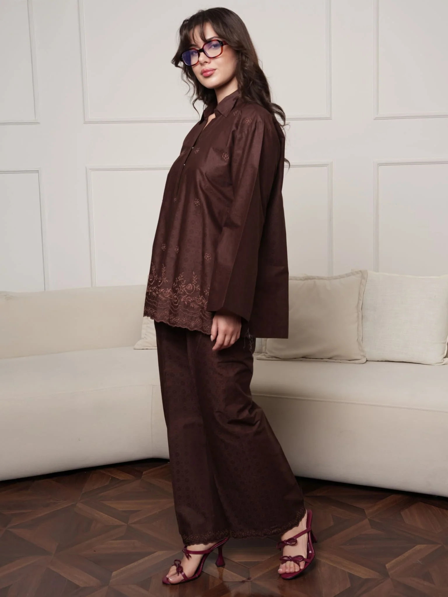 Mocha Brown Embroidered Pant - Image 4