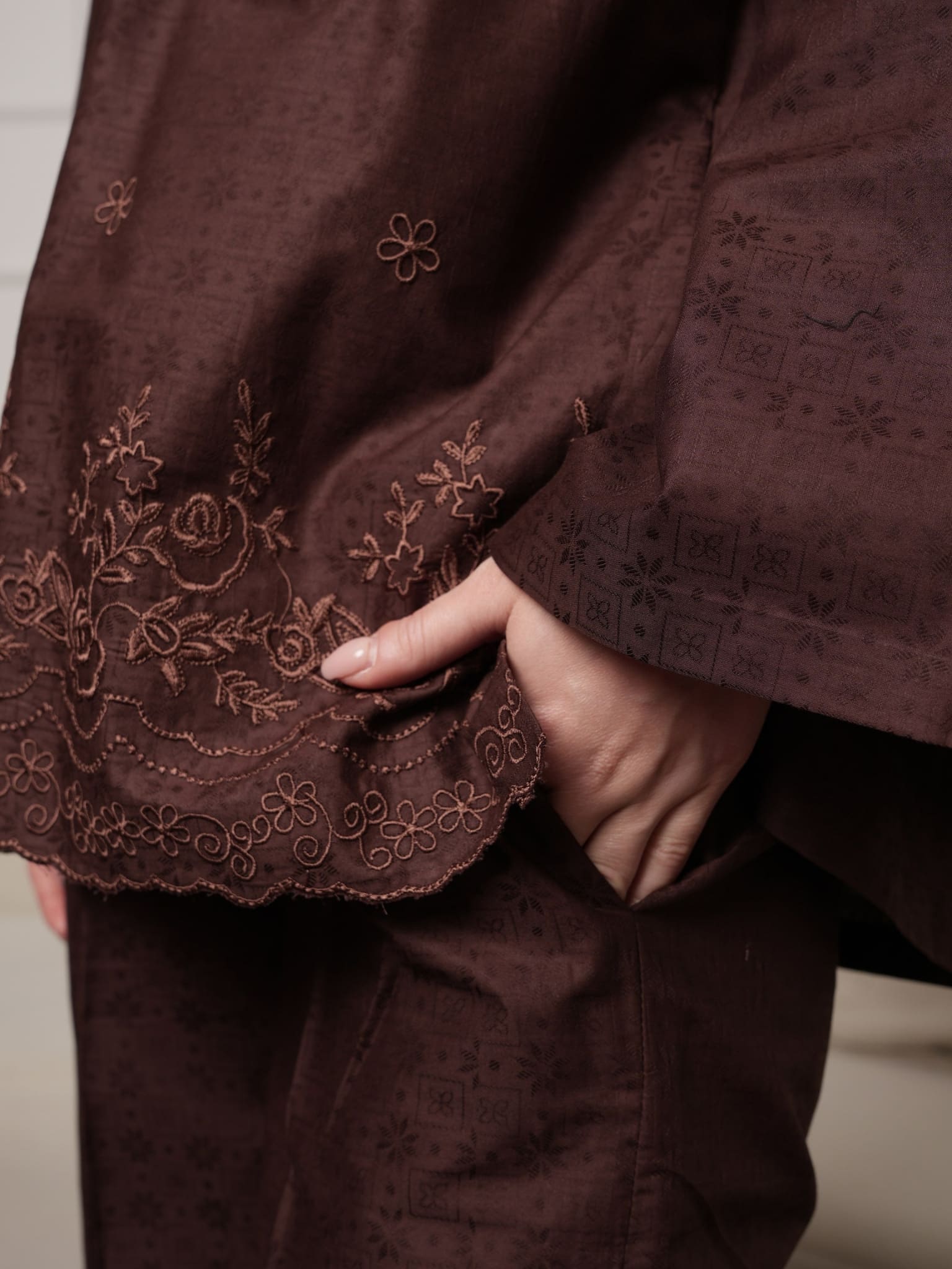Mocha Brown Embroidered Shirt - Image 5