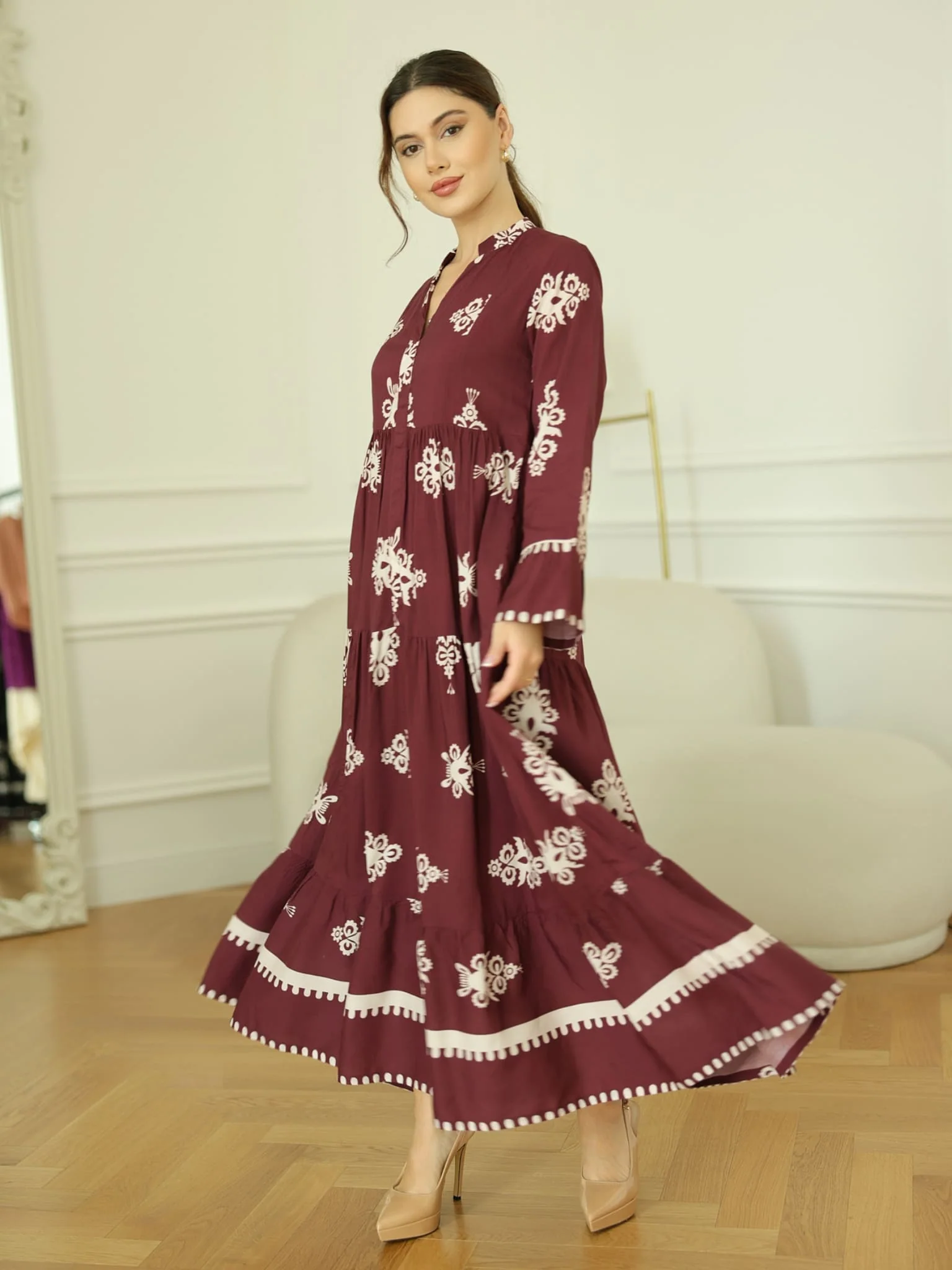 Morvina Maroon Long Dress - Image 5