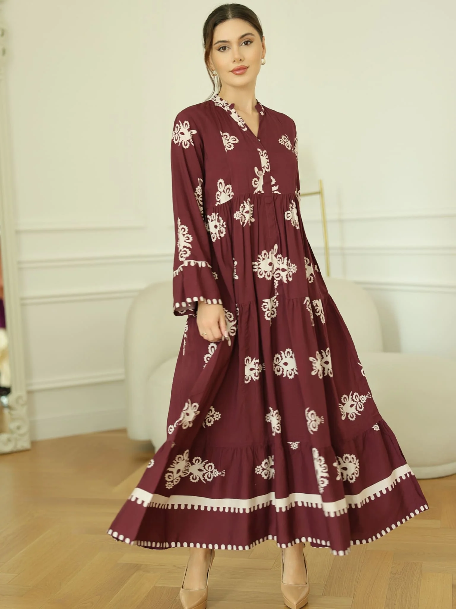 Morvina Maroon Long Dress - Image 7