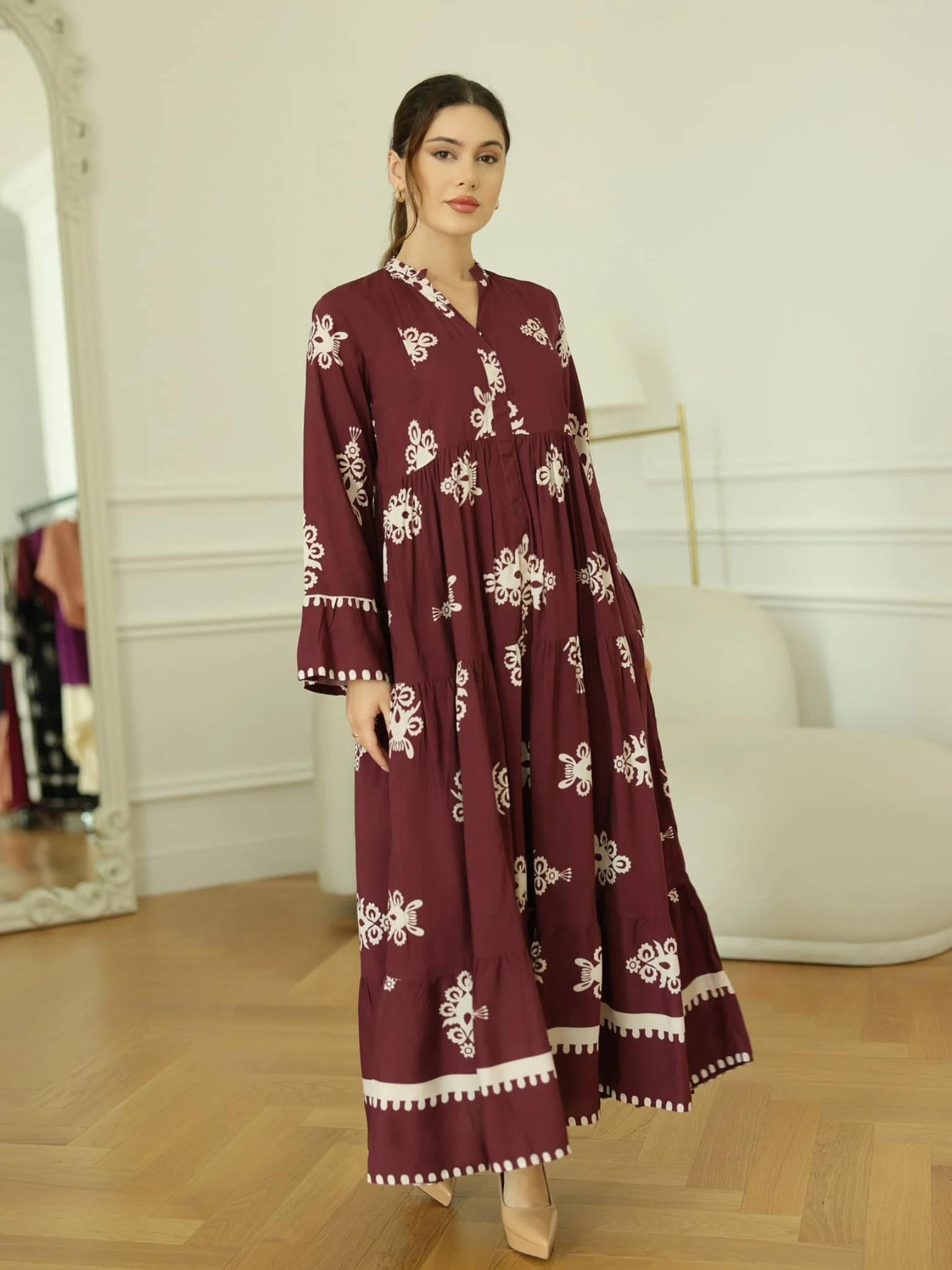 Morvina Maroon Long Dress - Image 9