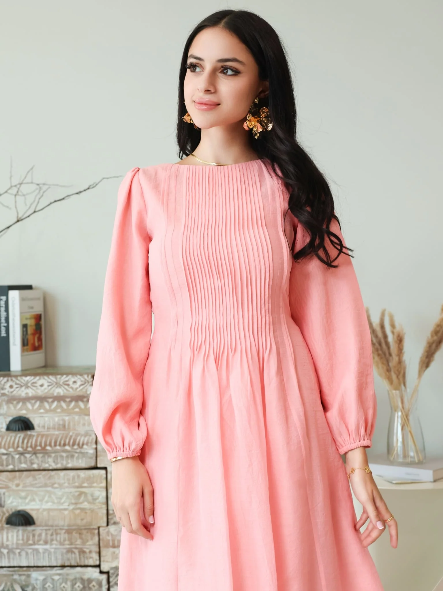 Muffelle Pink Pleated Dress - Image 5