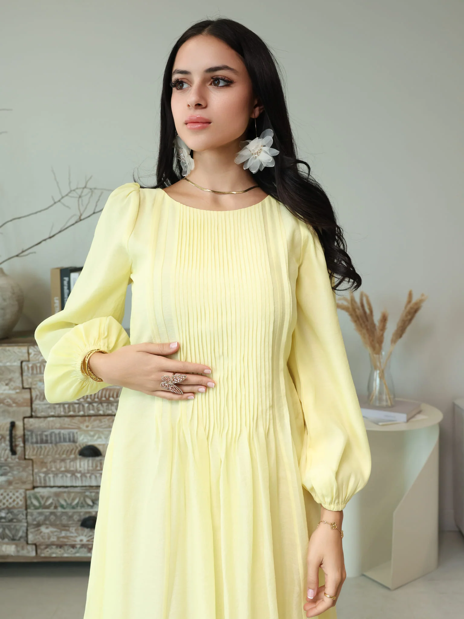 Muffelle Yellow Pleated Dress - Image 5