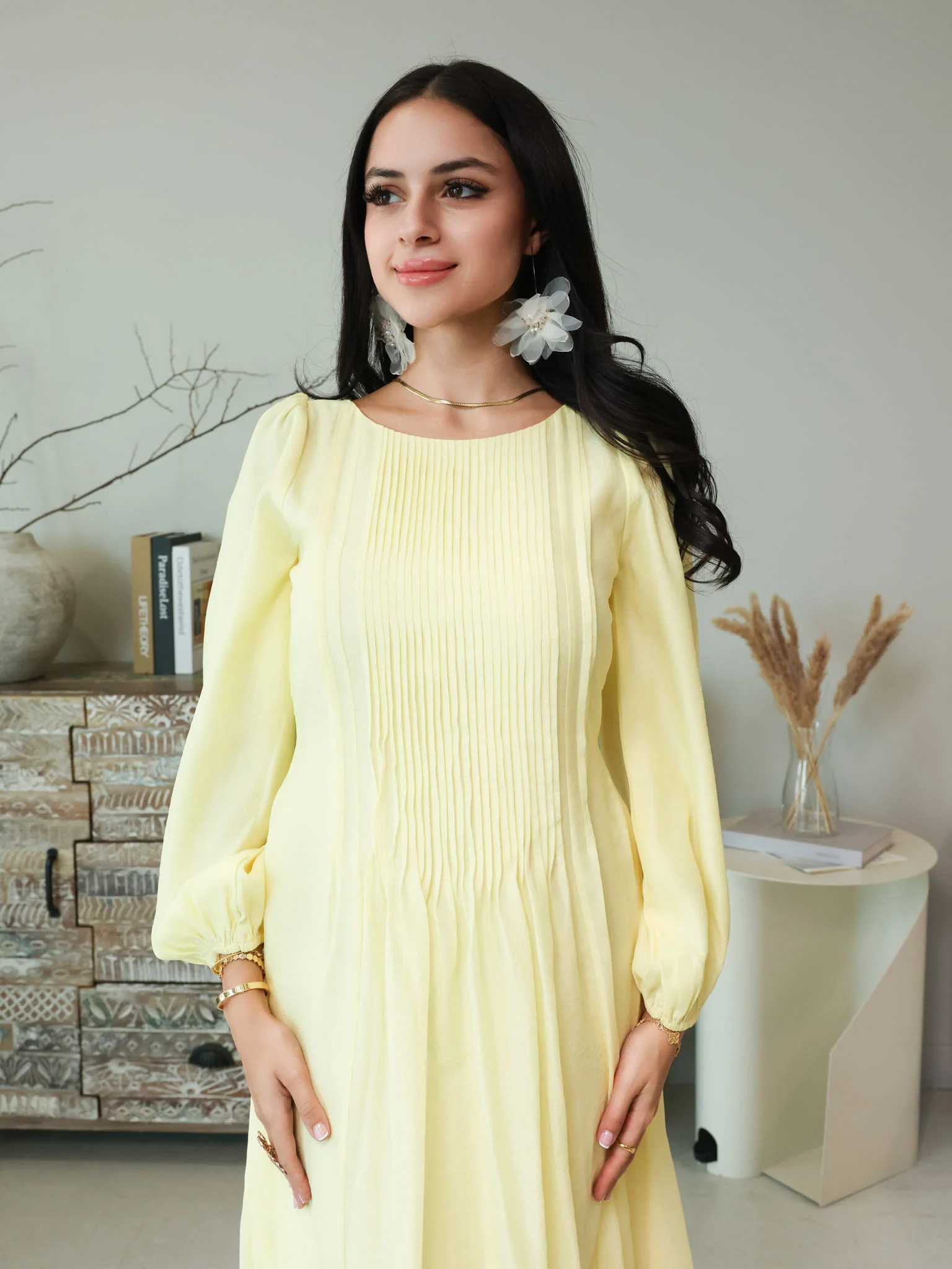 Muffelle Yellow Pleated Dress - Image 7