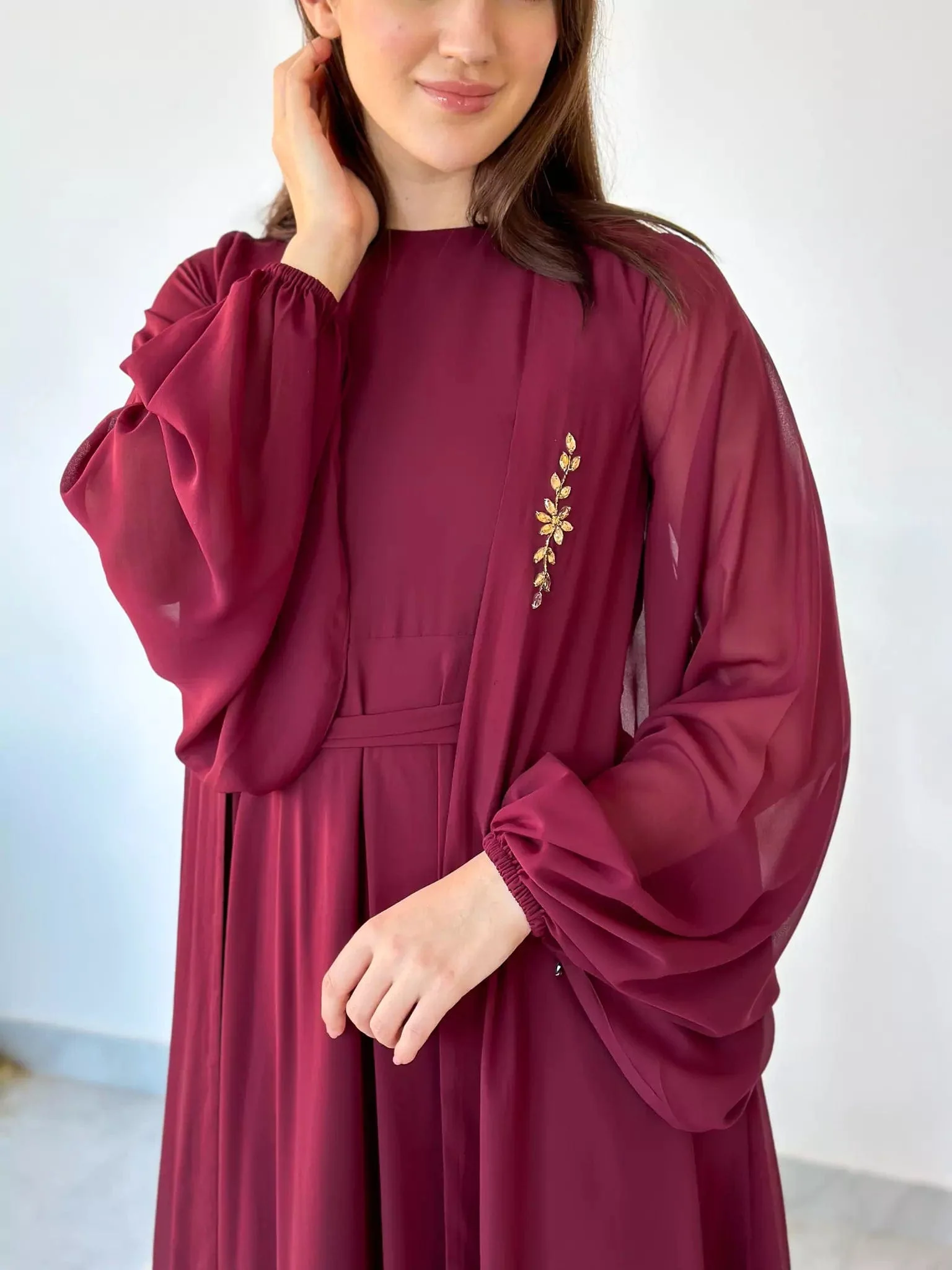 Mulberry Maroon Dress And Embellished Upper - Image 10