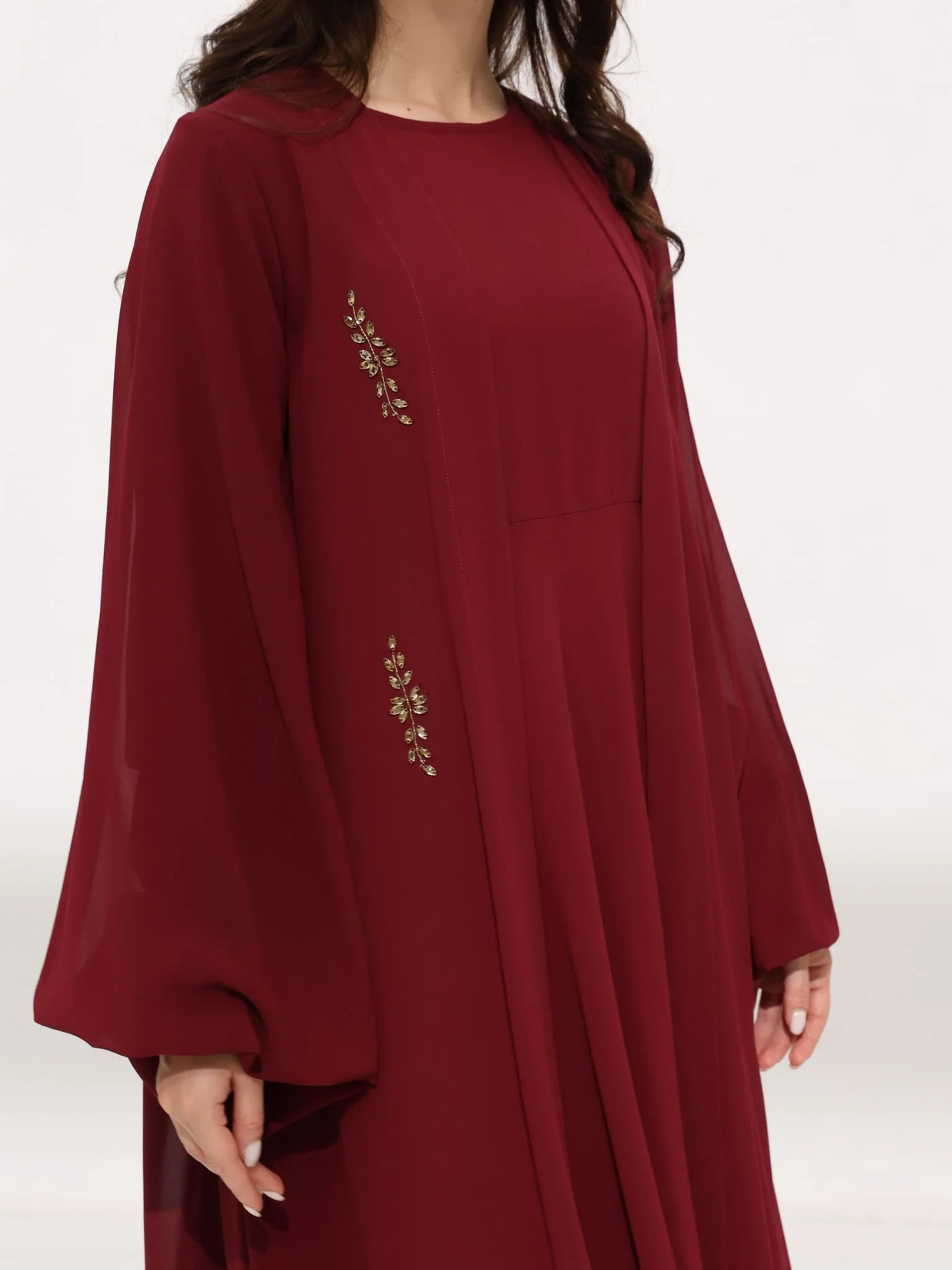 Mulberry Maroon Dress And Embellished Upper - Image 11