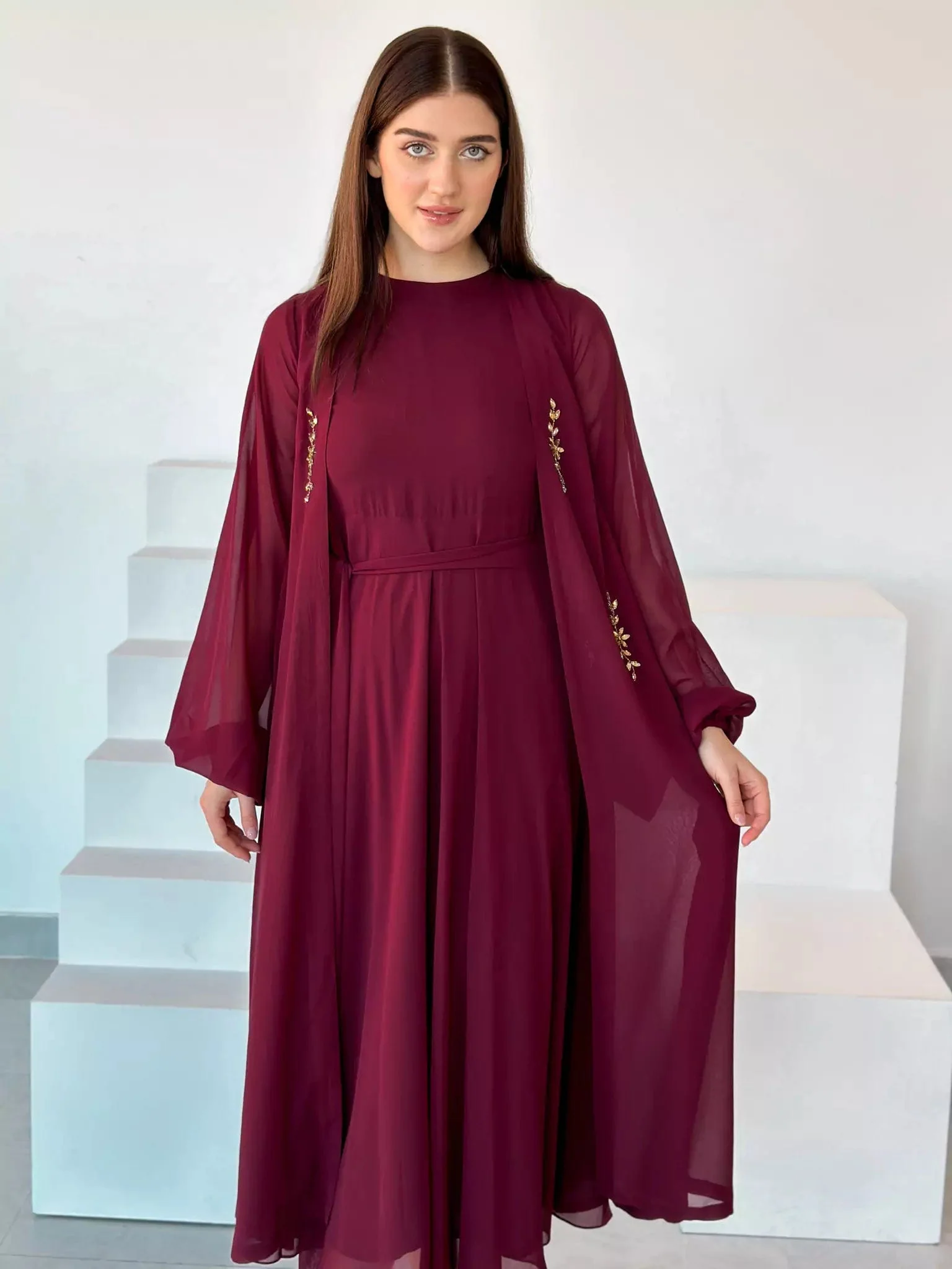 Mulberry Maroon Dress And Embellished Upper - Image 14