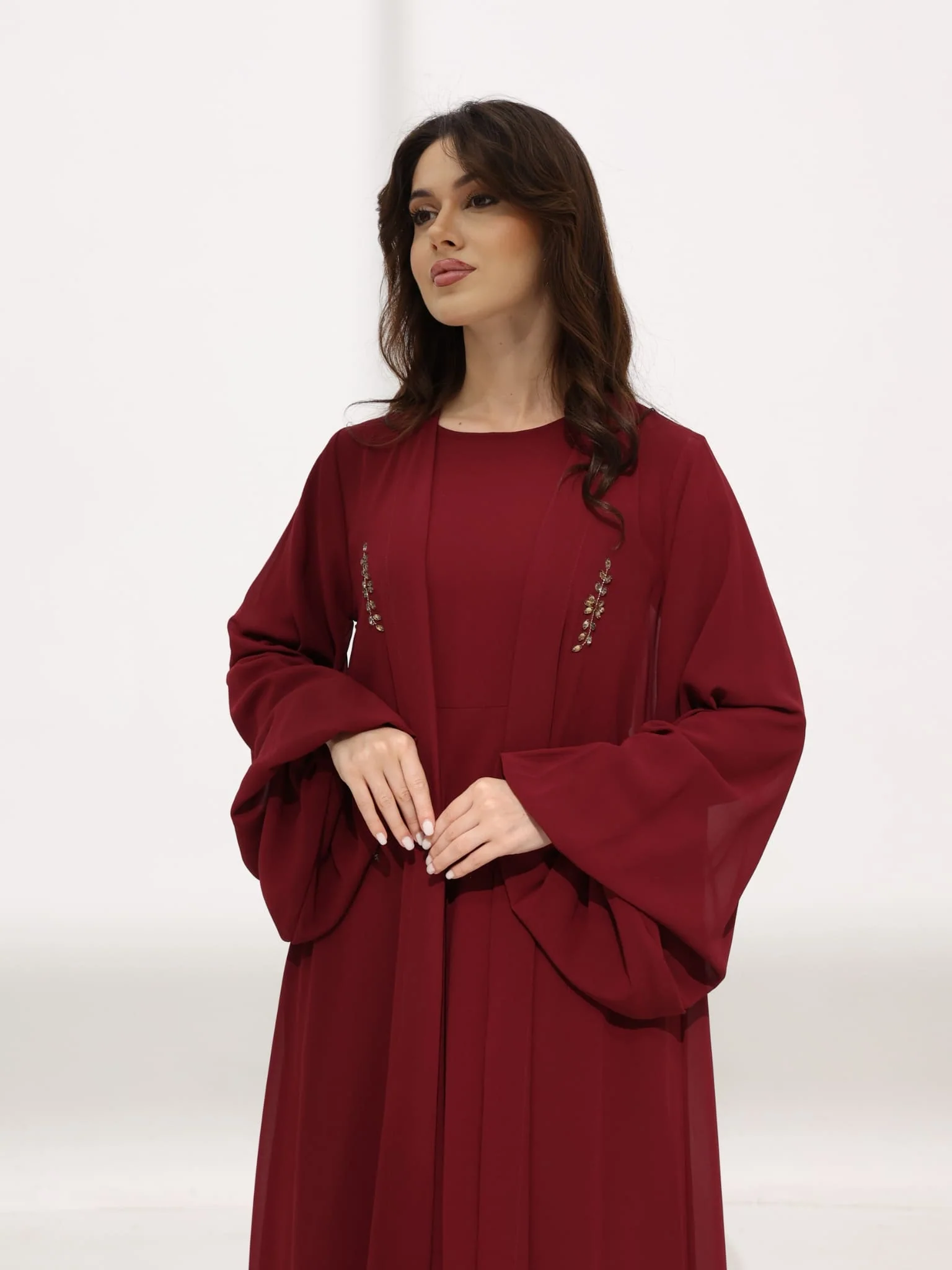 Mulberry Maroon Dress And Embellished Upper - Image 15