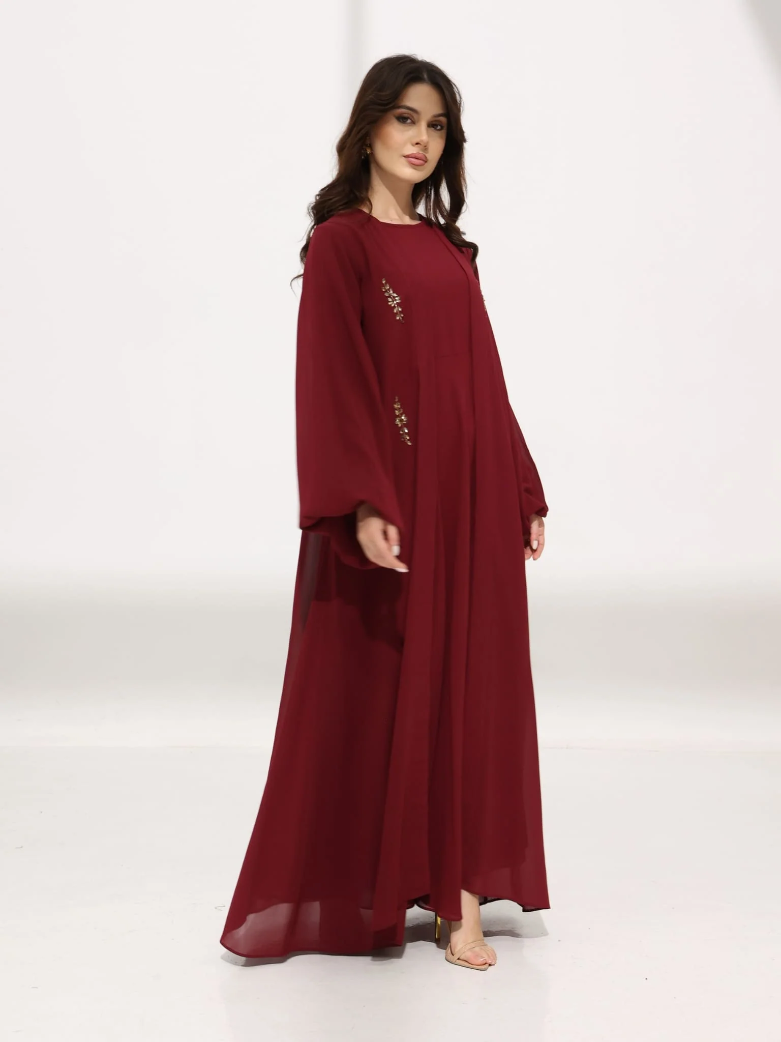 Mulberry Maroon Dress And Embellished Upper - Image 17