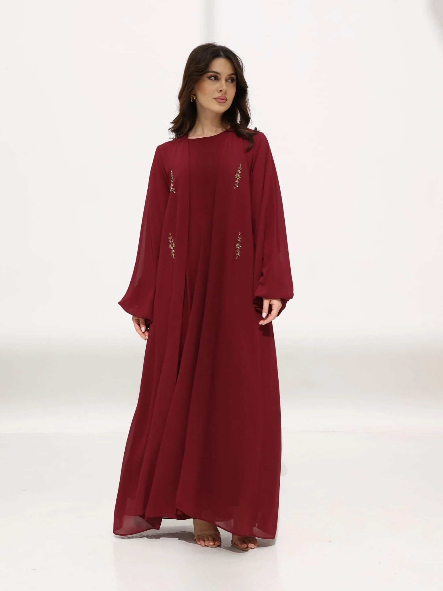 Mulberry Maroon Dress And Embellished Upper - Image 18