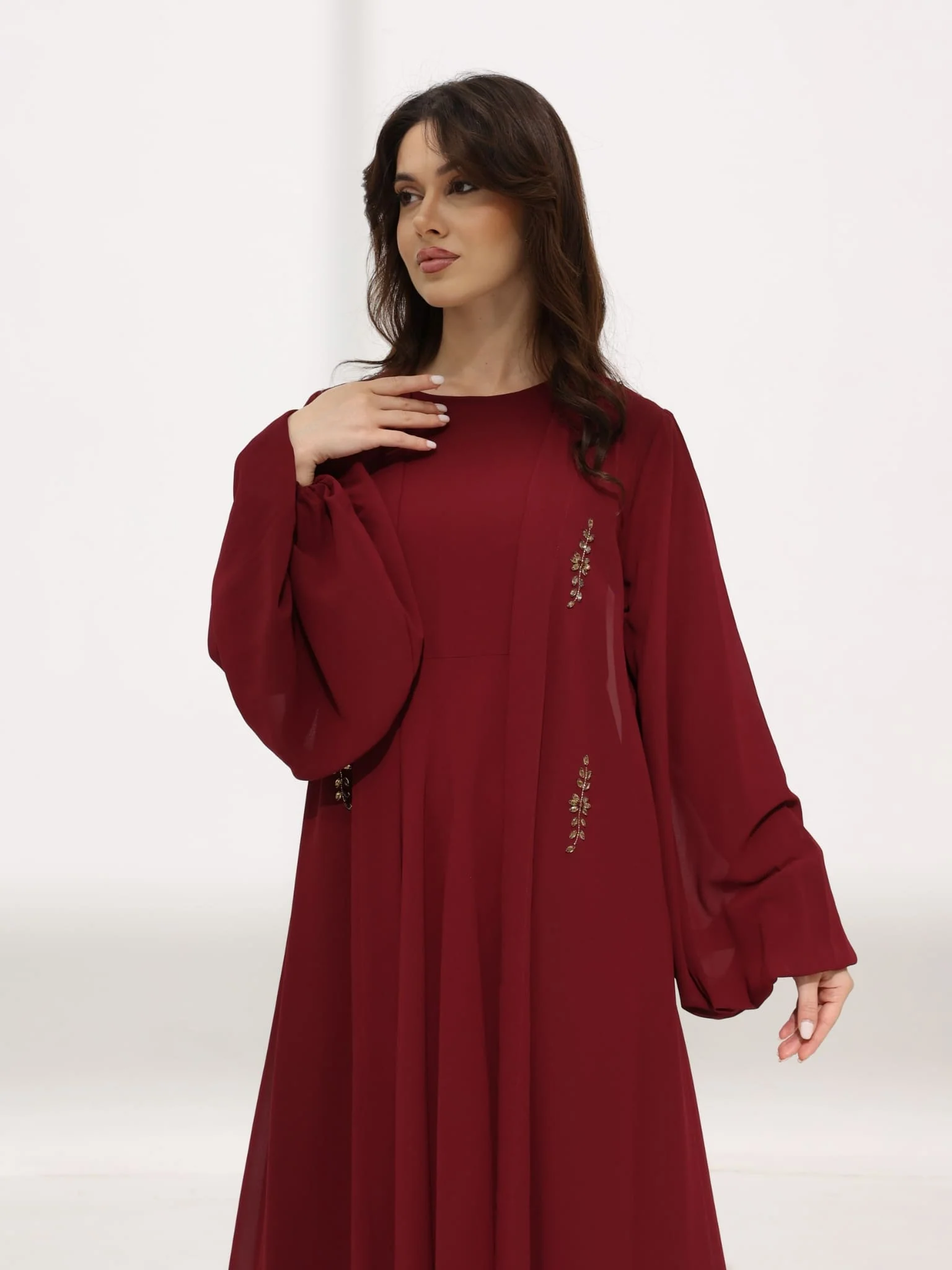 Mulberry Maroon Dress And Embellished Upper - Image 19