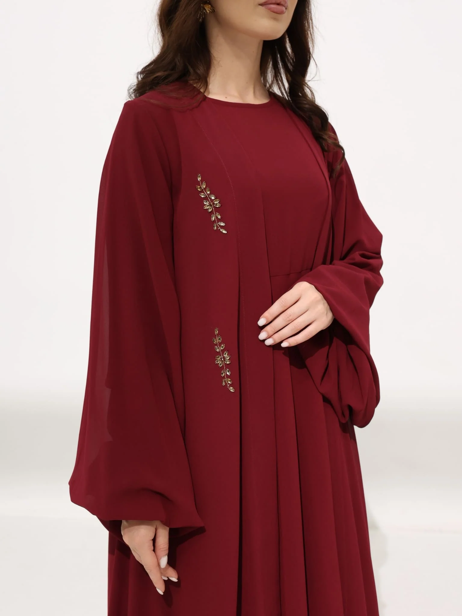 Mulberry Maroon Dress And Embellished Upper - Image 21