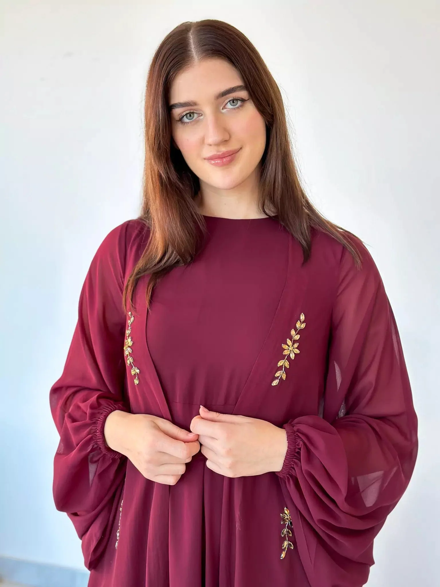 Mulberry Maroon Dress And Embellished Upper - Image 3