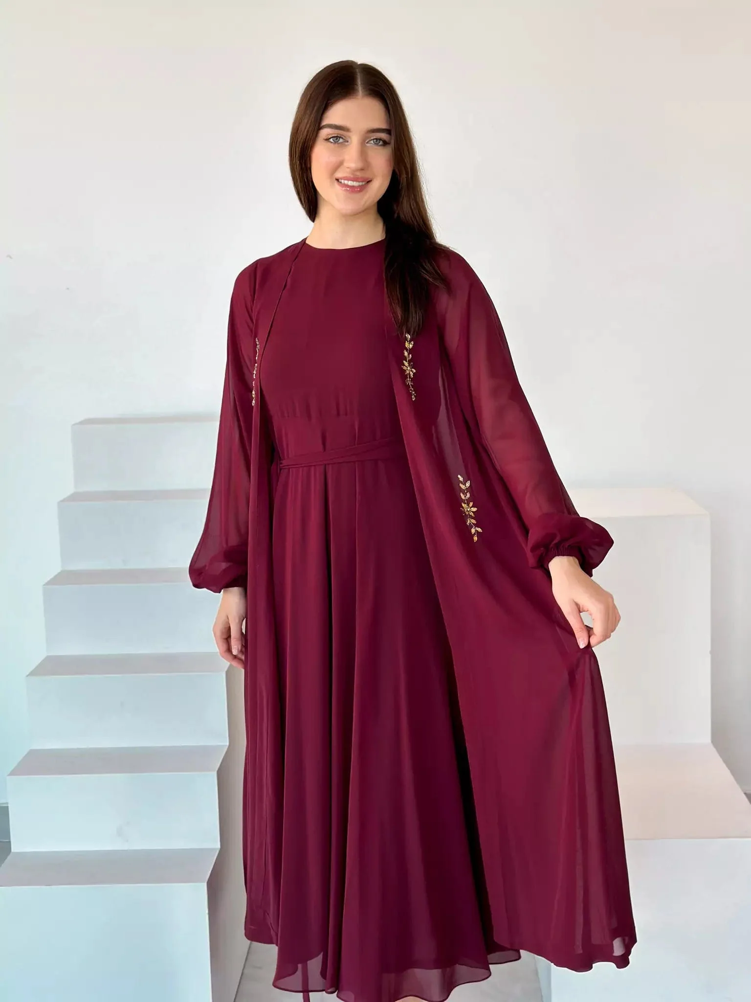 Mulberry Maroon Dress And Embellished Upper - Image 4
