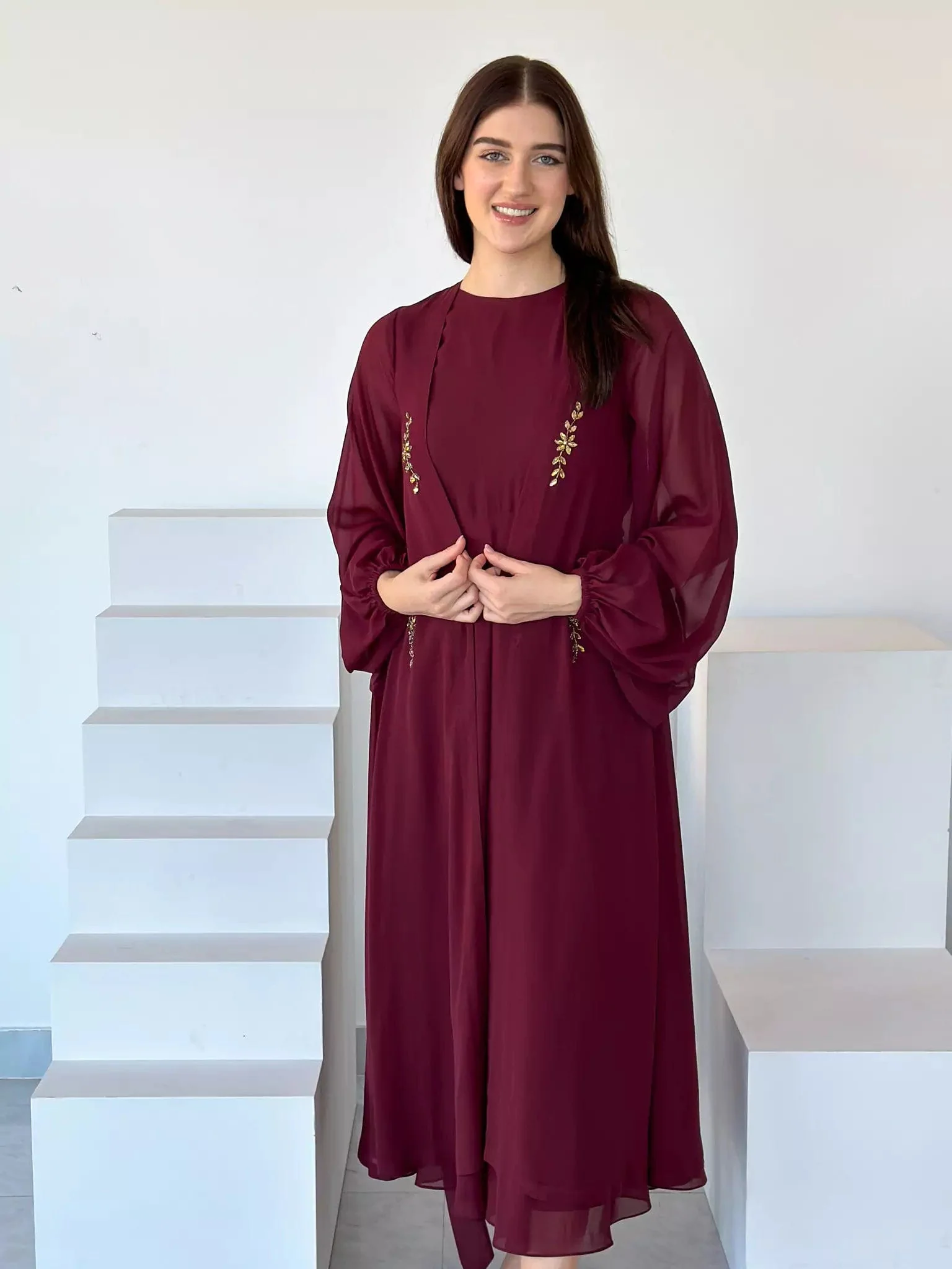 Mulberry Maroon Dress And Embellished Upper - Image 6