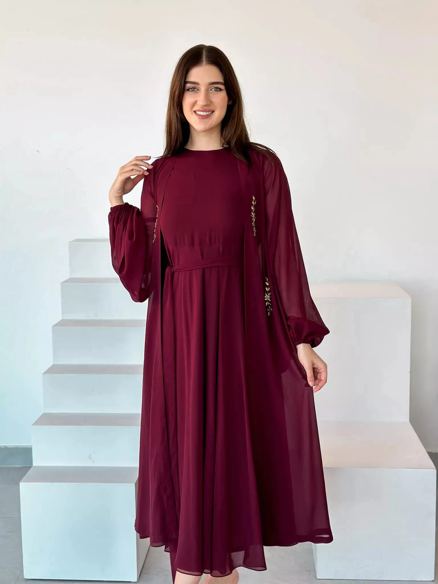 Mulberry Maroon Dress And Embellished Upper - Image 8
