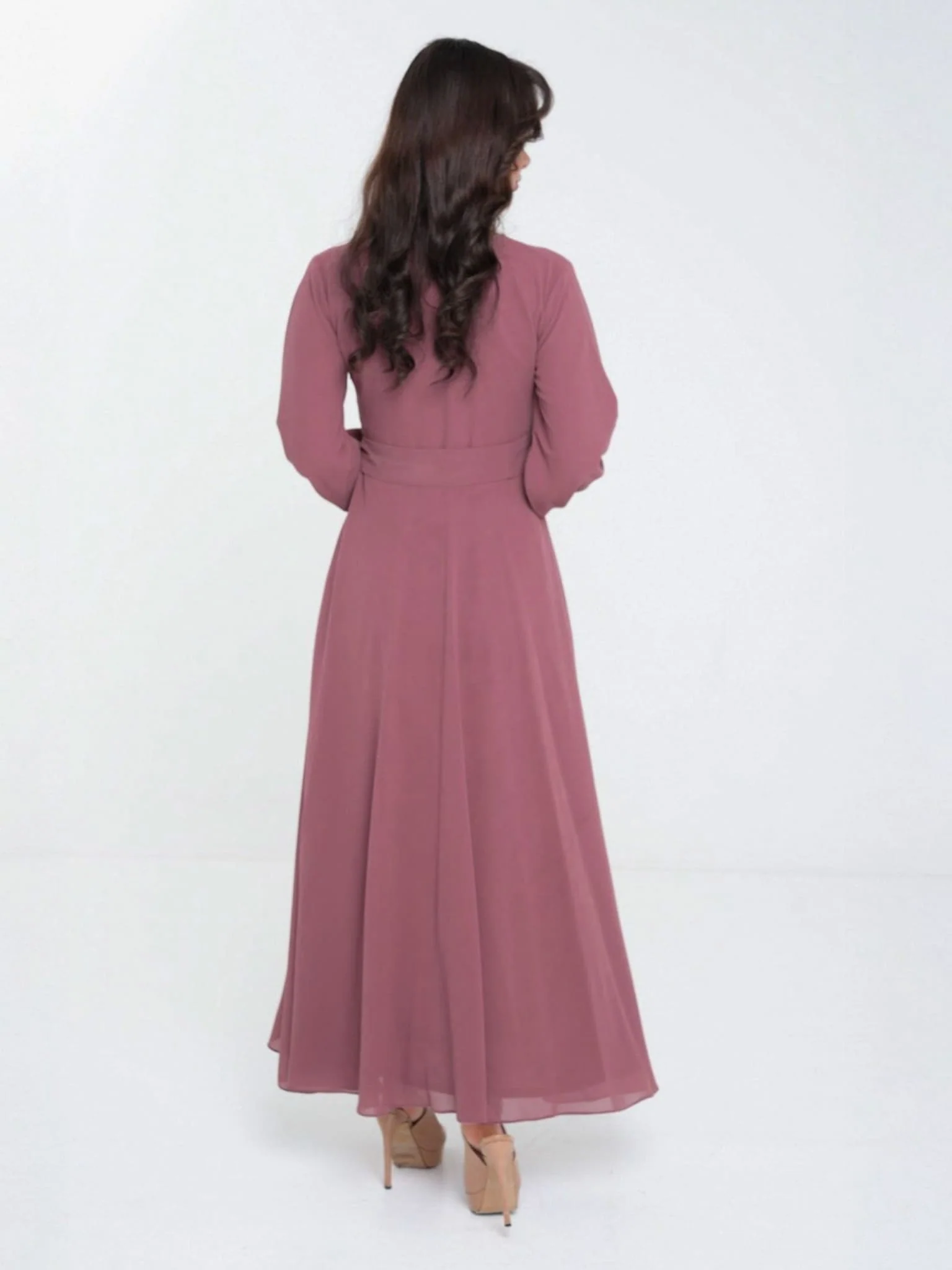 Mysha Pink Mauve Solid Chiffon Long Dress - Image 3