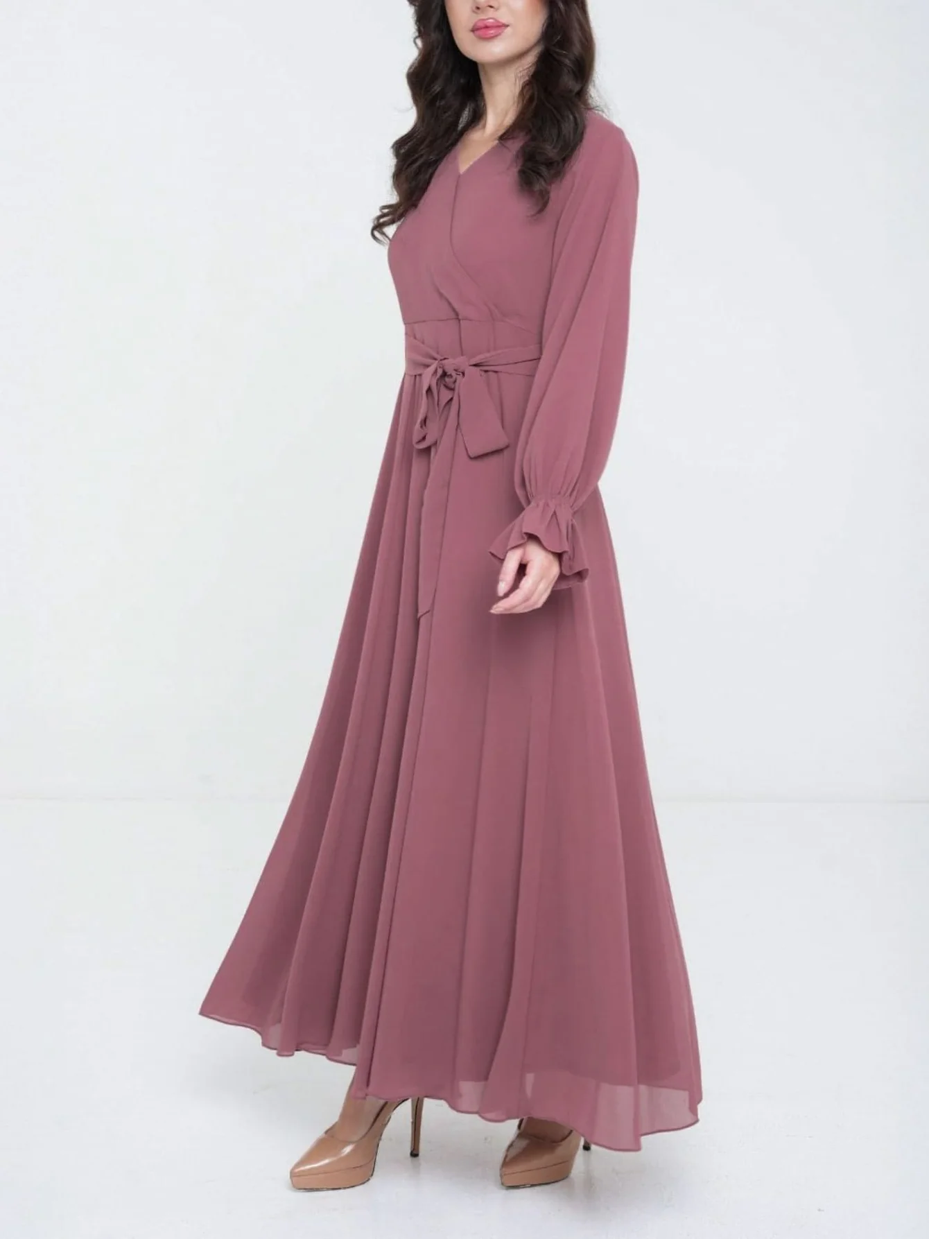 Mysha Pink Mauve Solid Chiffon Long Dress - Image 5