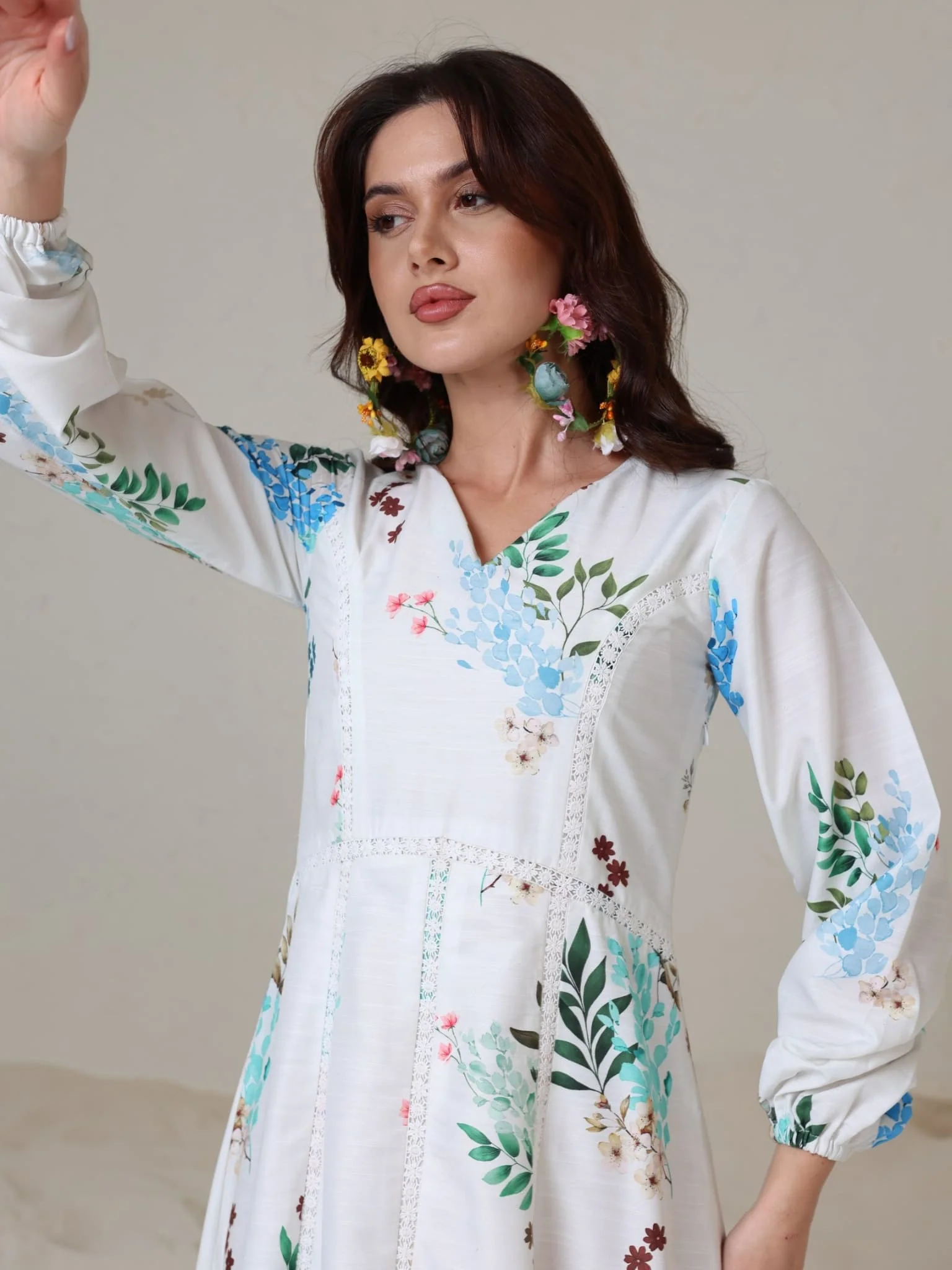 Mysteria White Floral Lacey Long Dress - Image 11