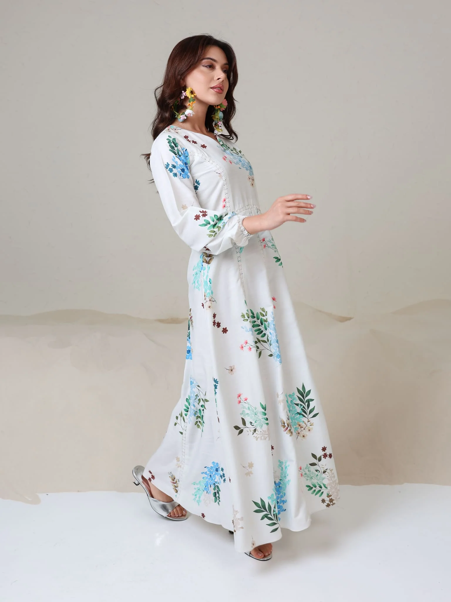 Mysteria White Floral Lacey Long Dress - Image 4
