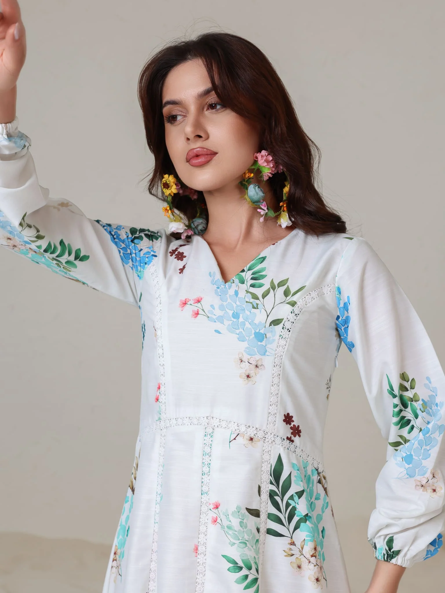 Mysteria White Floral Lacey Long Dress - Image 8