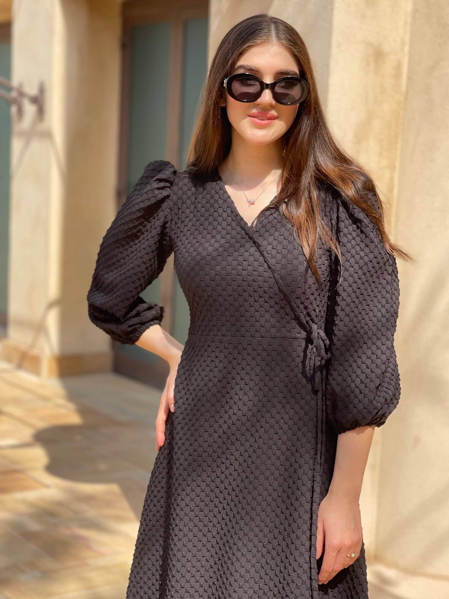 Black Textured Dress - Image 4