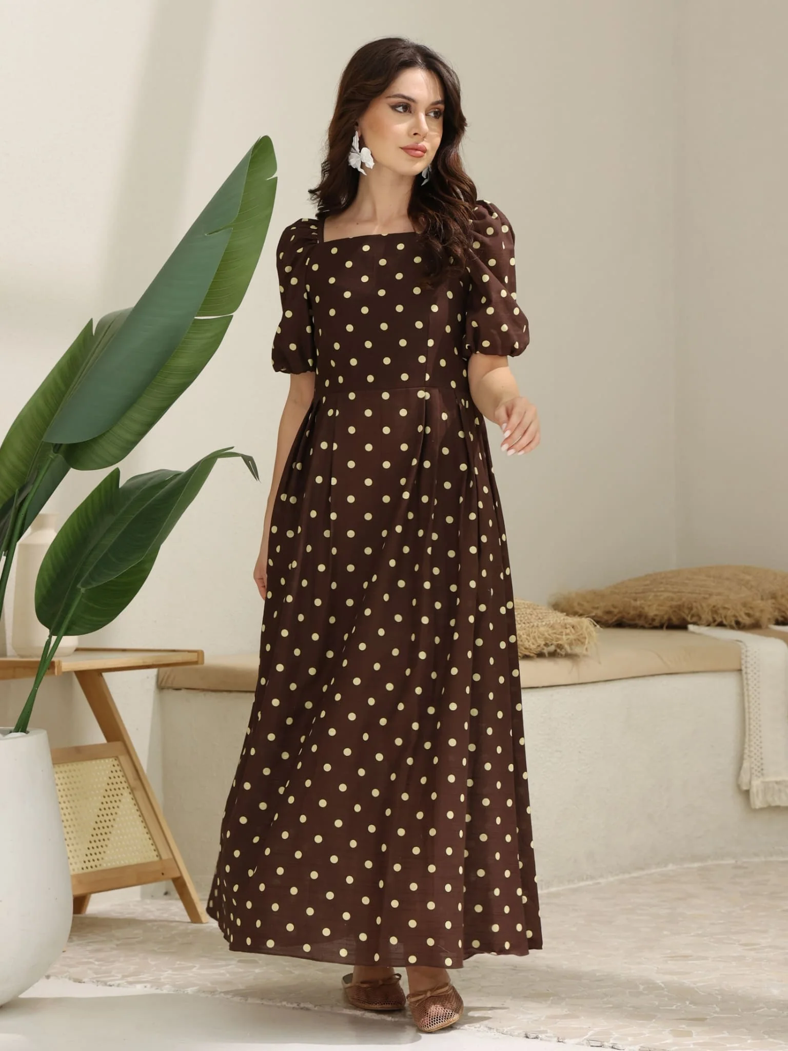 Niko Brown Polka Dots Dress