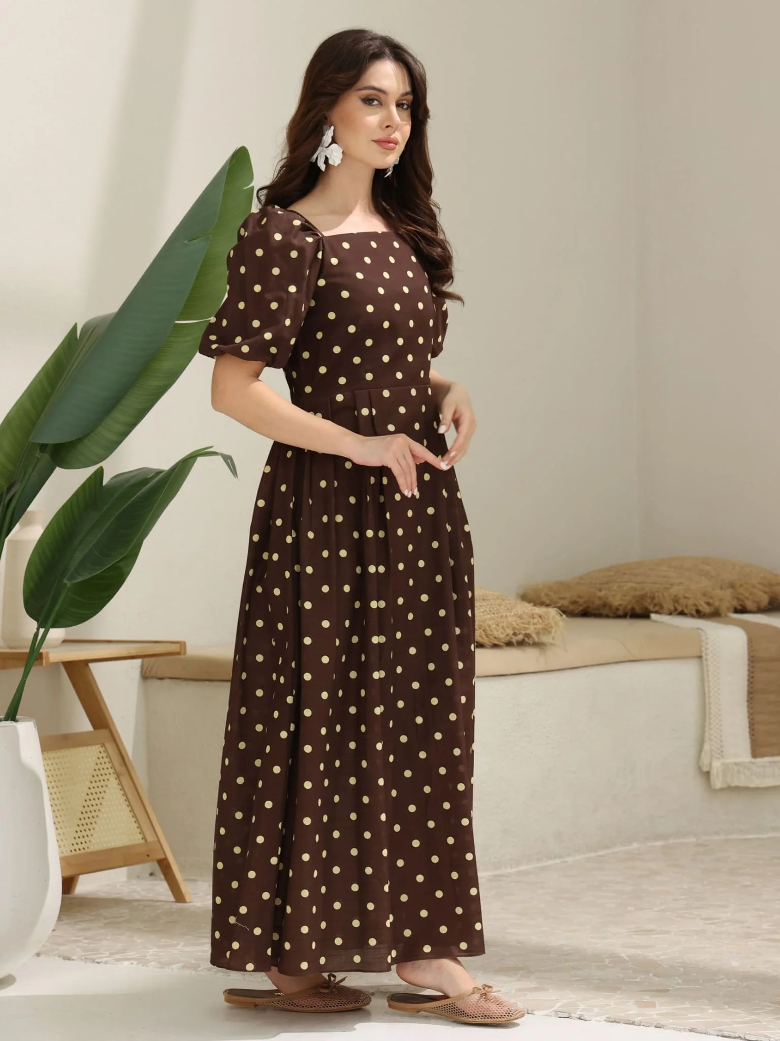Niko Brown Polka Dots Dress - Image 5