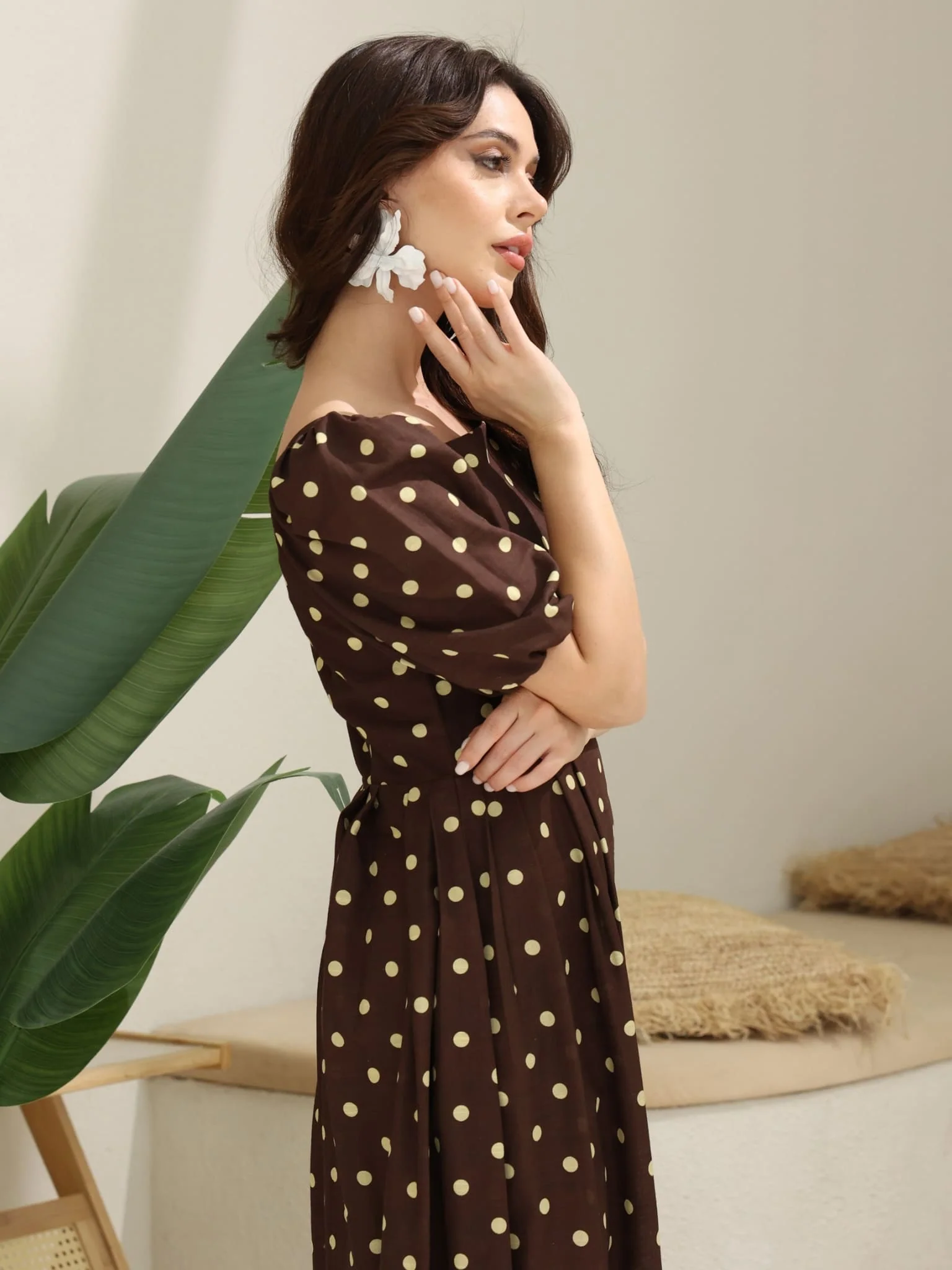 Niko Brown Polka Dots Dress - Image 6
