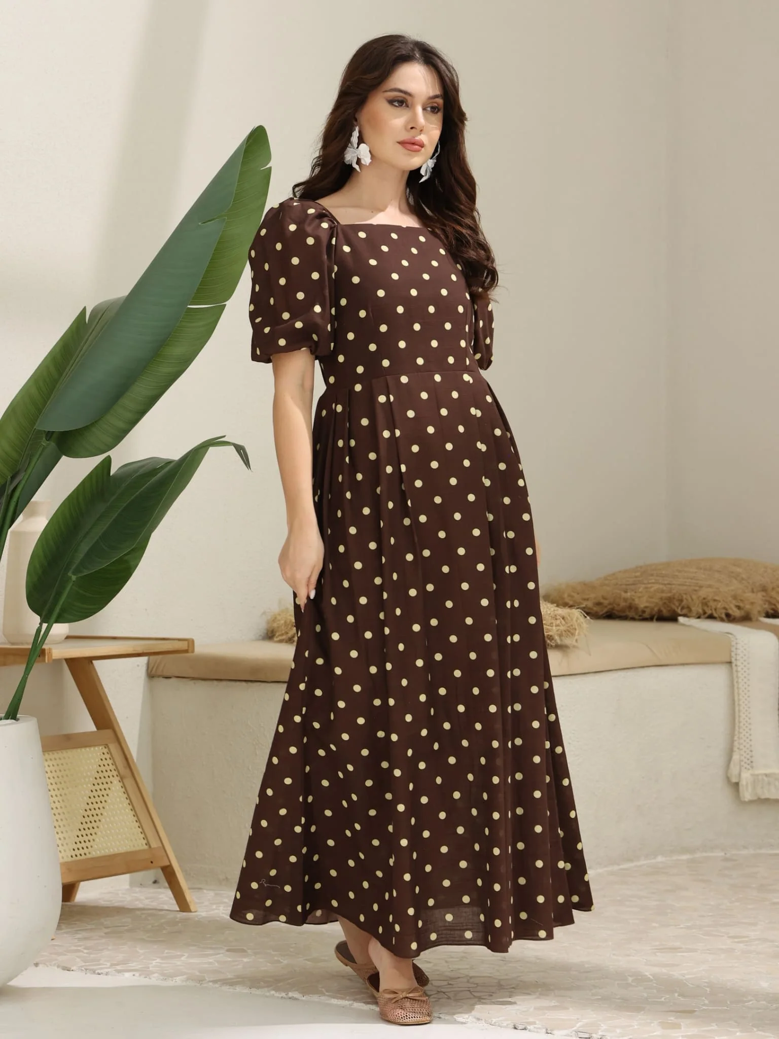Niko Brown Polka Dots Dress - Image 7