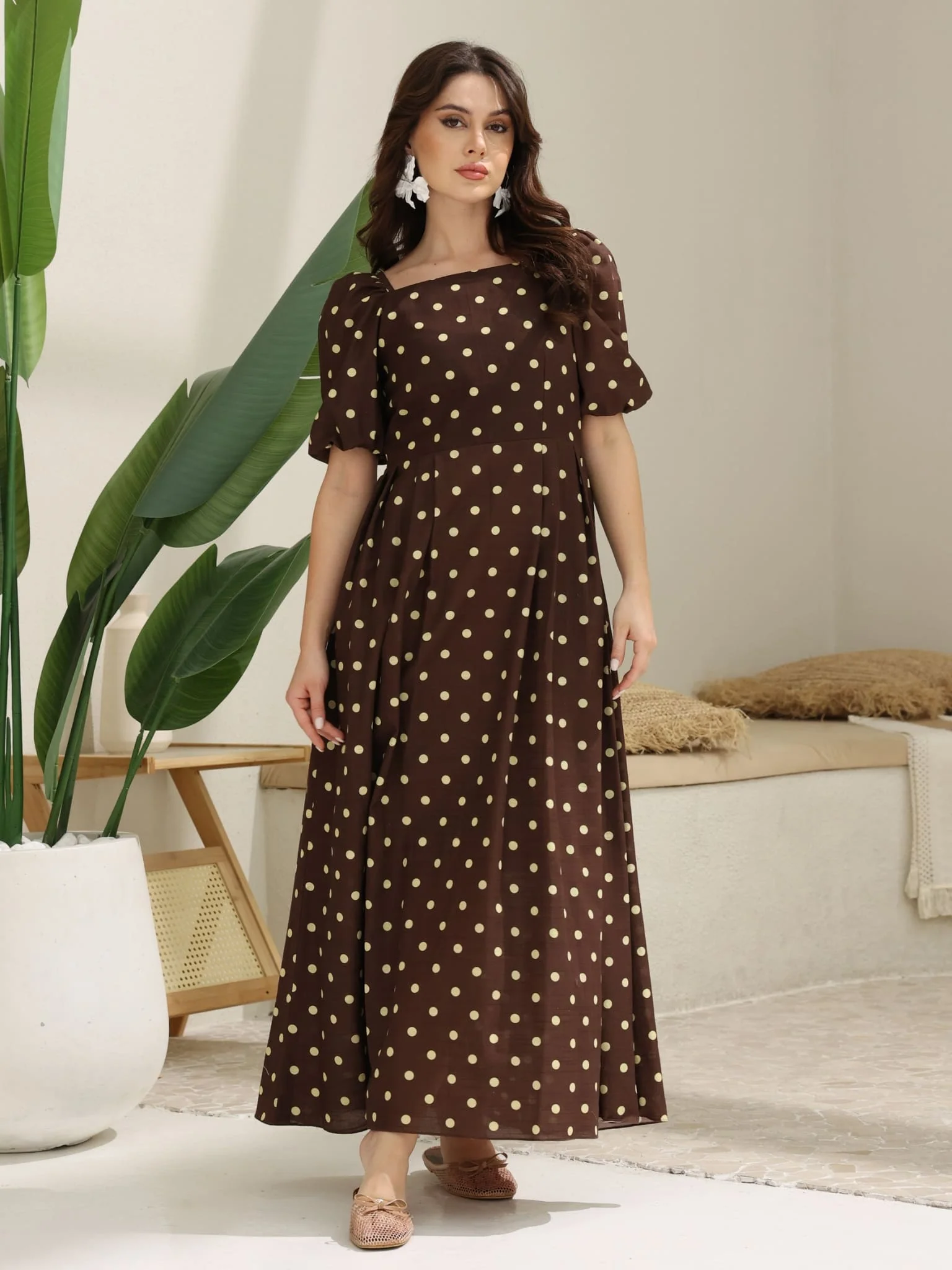 Niko Brown Polka Dots Dress - Image 9
