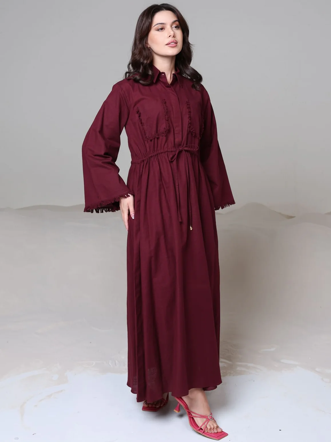 Noelle Maroon Fringe Long Dress