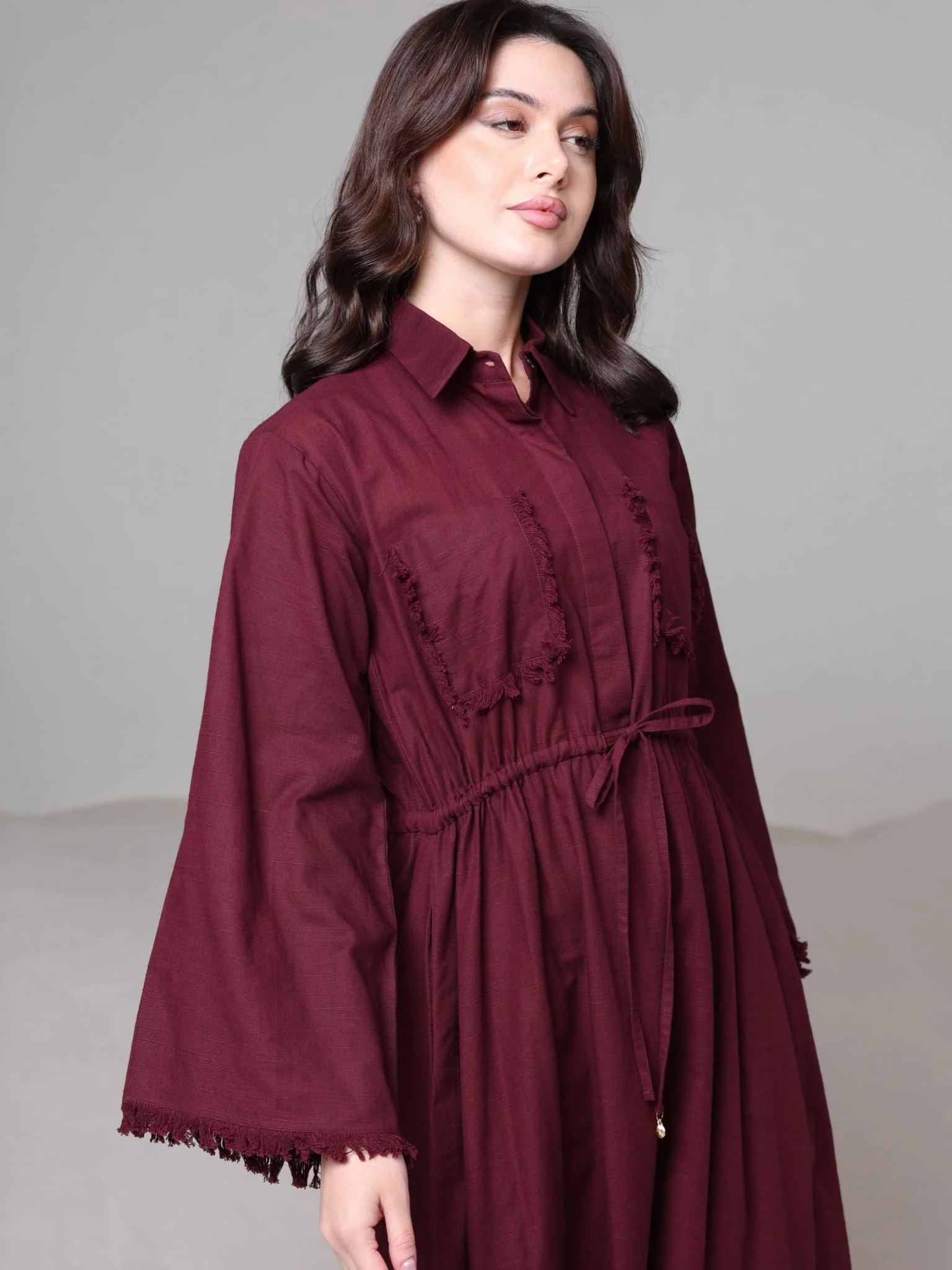 Noelle Maroon Fringe Long Dress - Image 10