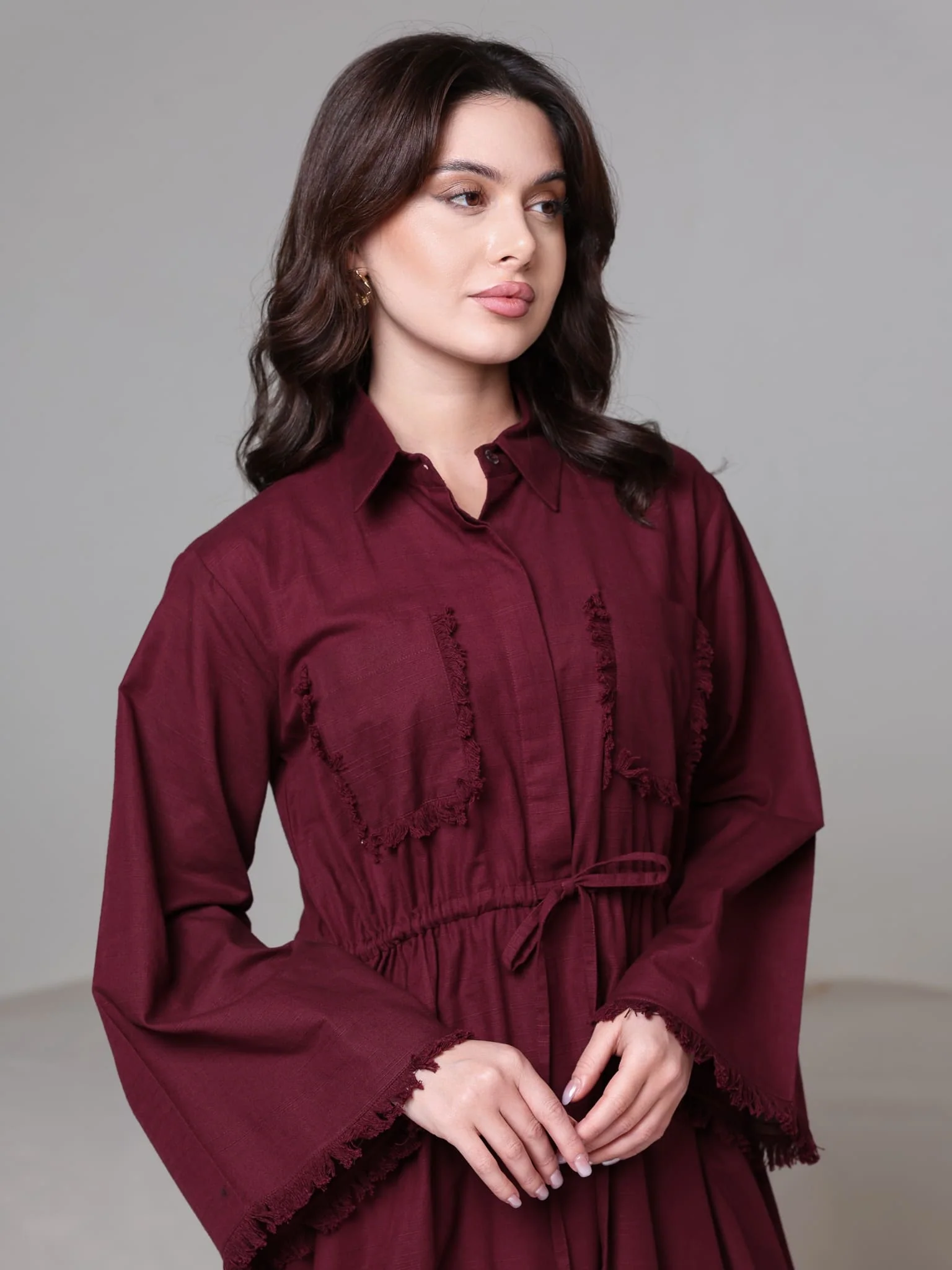 Noelle Maroon Fringe Long Dress - Image 13