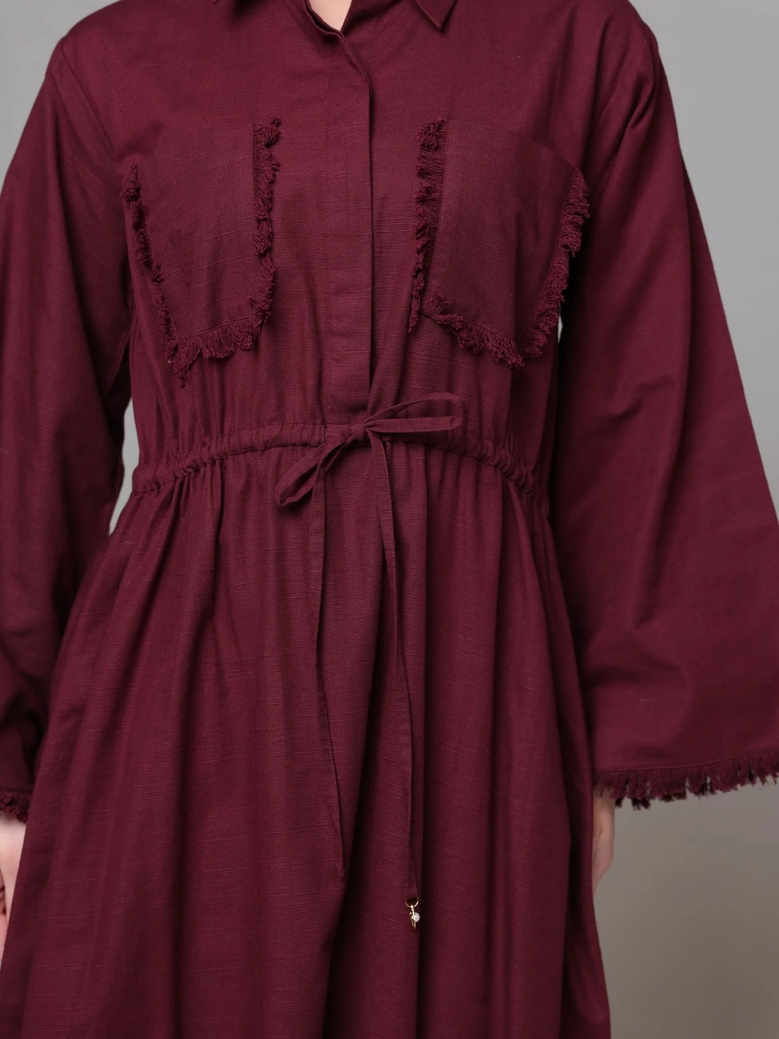 Noelle Maroon Fringe Long Dress - Image 2