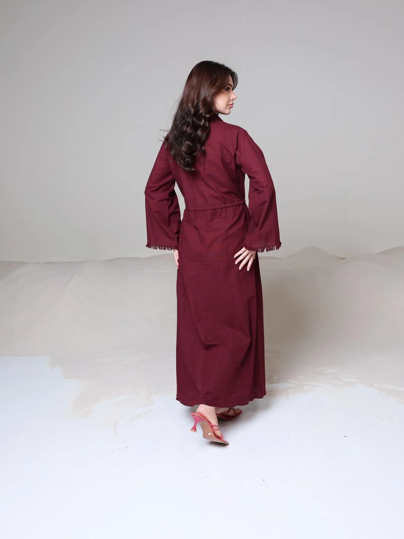 Noelle Maroon Fringe Long Dress - Image 3