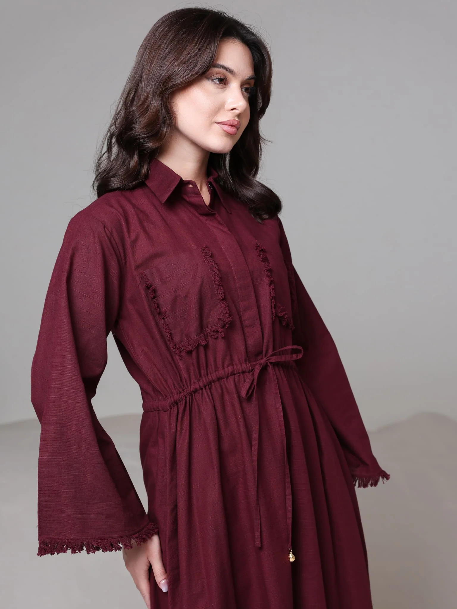 Noelle Maroon Fringe Long Dress - Image 5