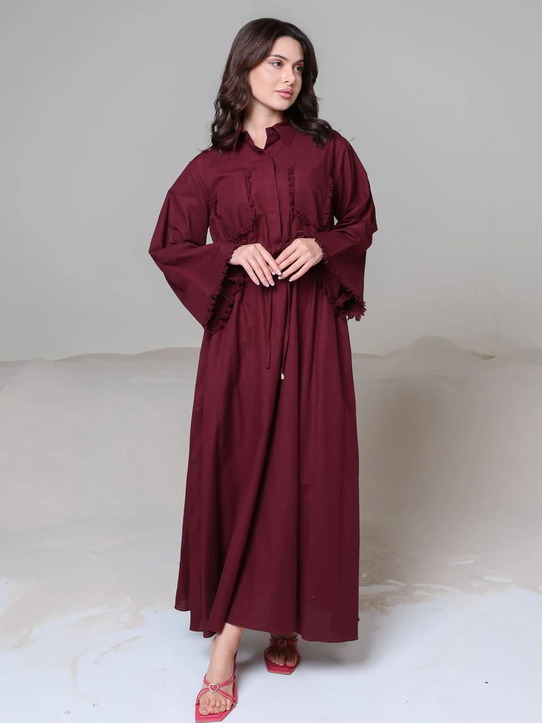 Noelle Maroon Fringe Long Dress - Image 7