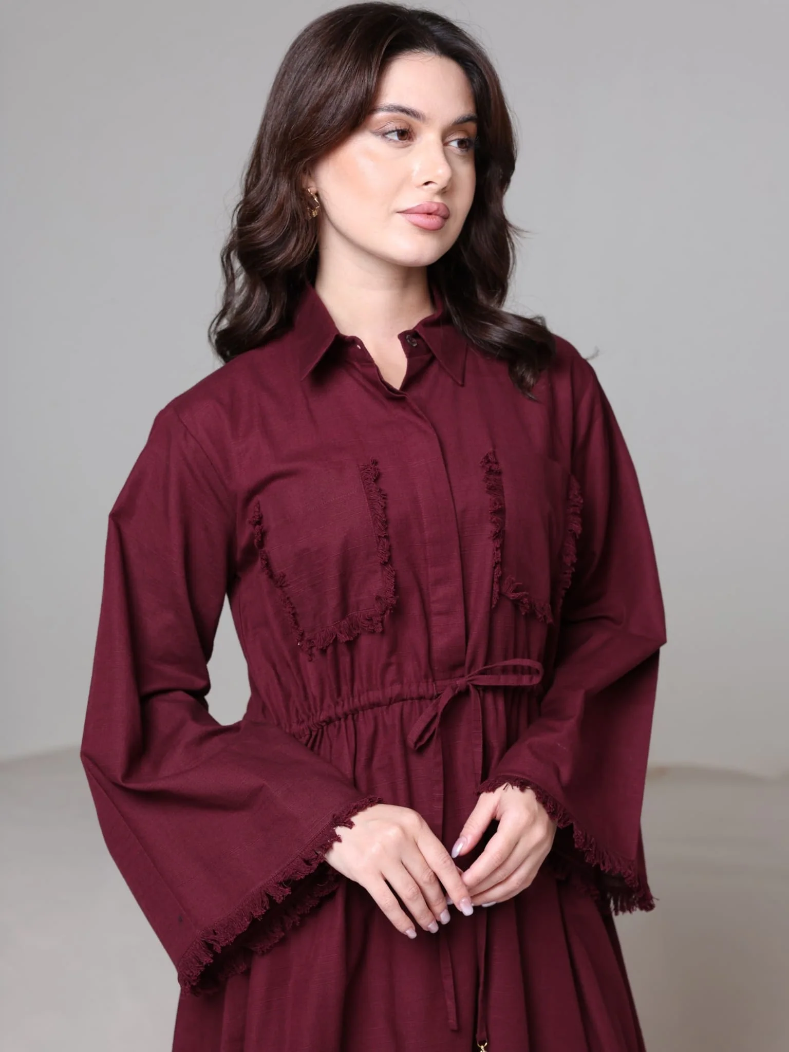 Noelle Maroon Fringe Long Dress - Image 8