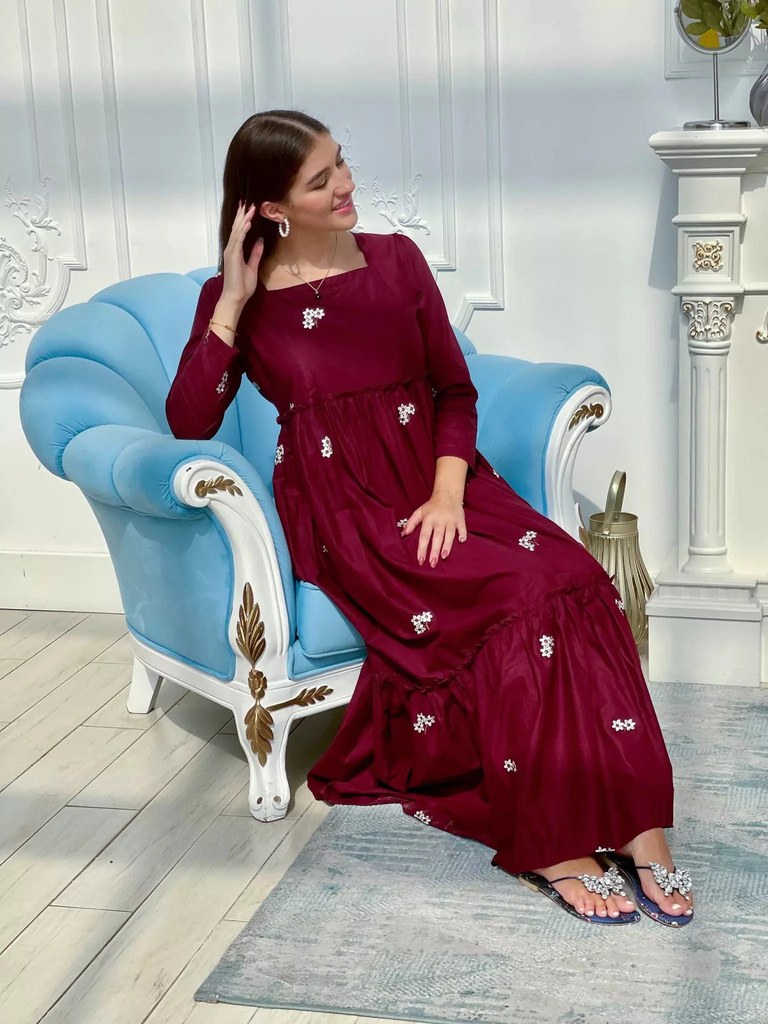 Nova Maroon Embroidered Dress - Image 6