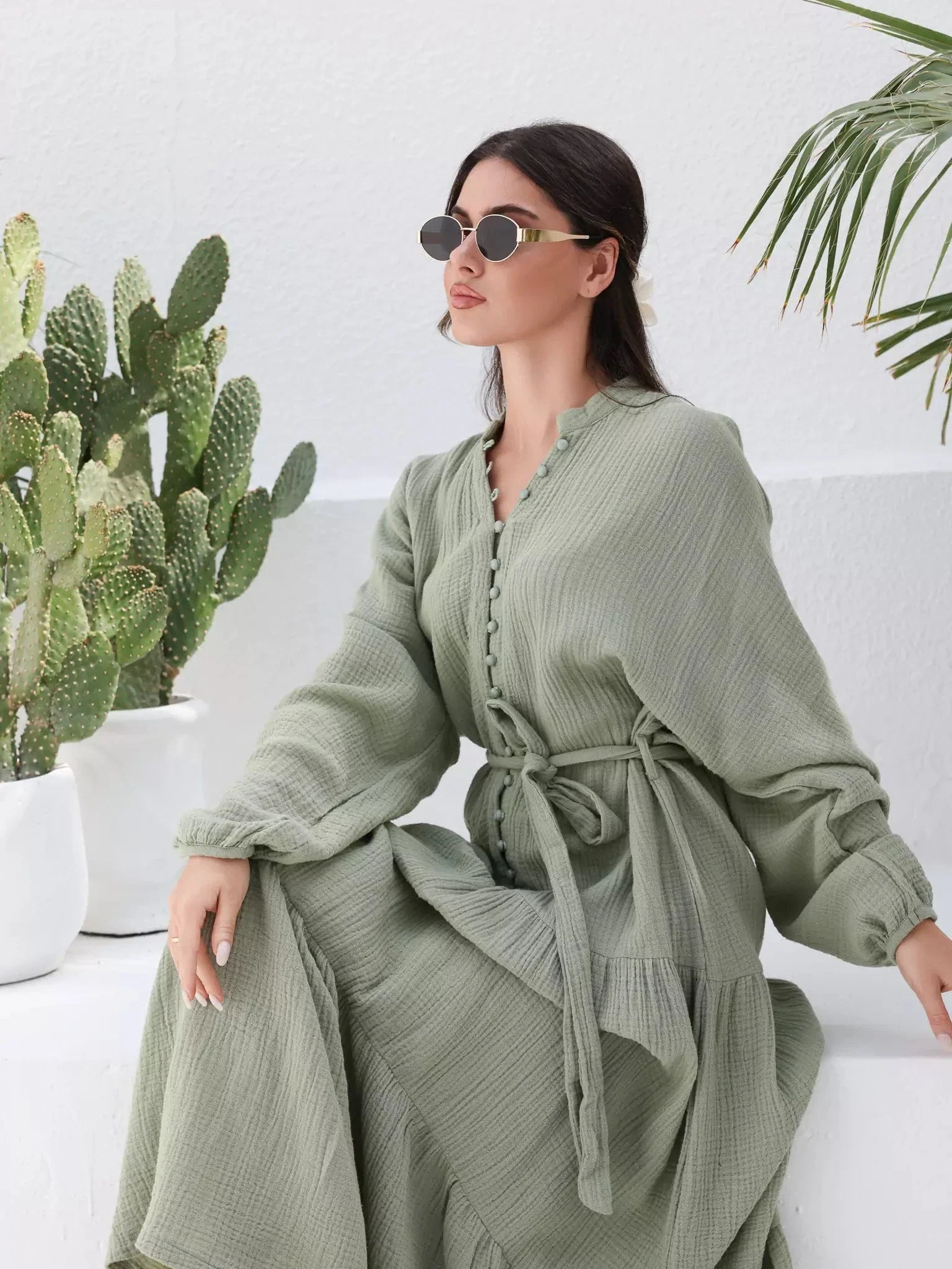 Ophelia Pastel Green Muslin Dress - Image 4