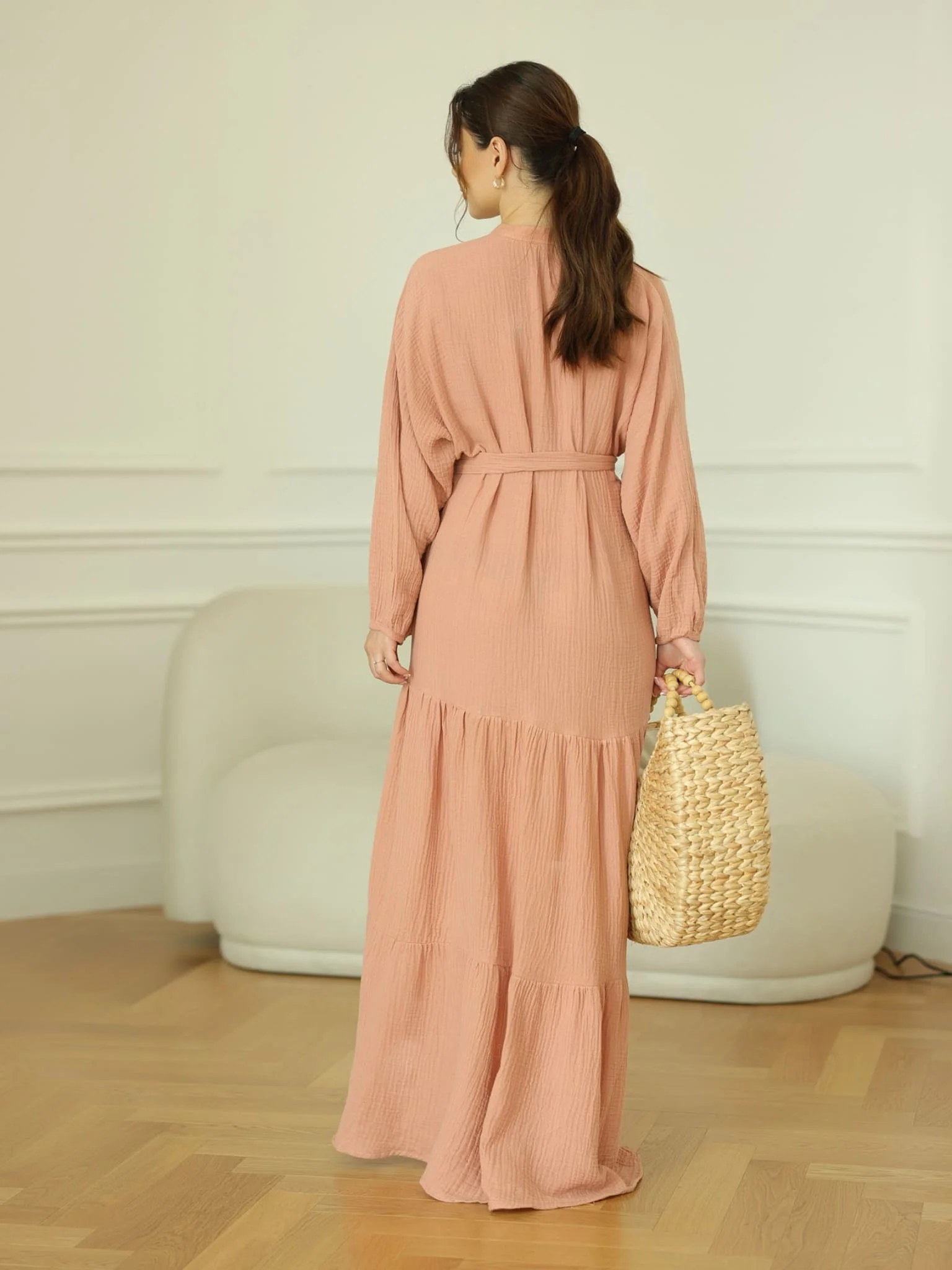 Ophelia Pastel Pink Muslin Long Dress - Image 3