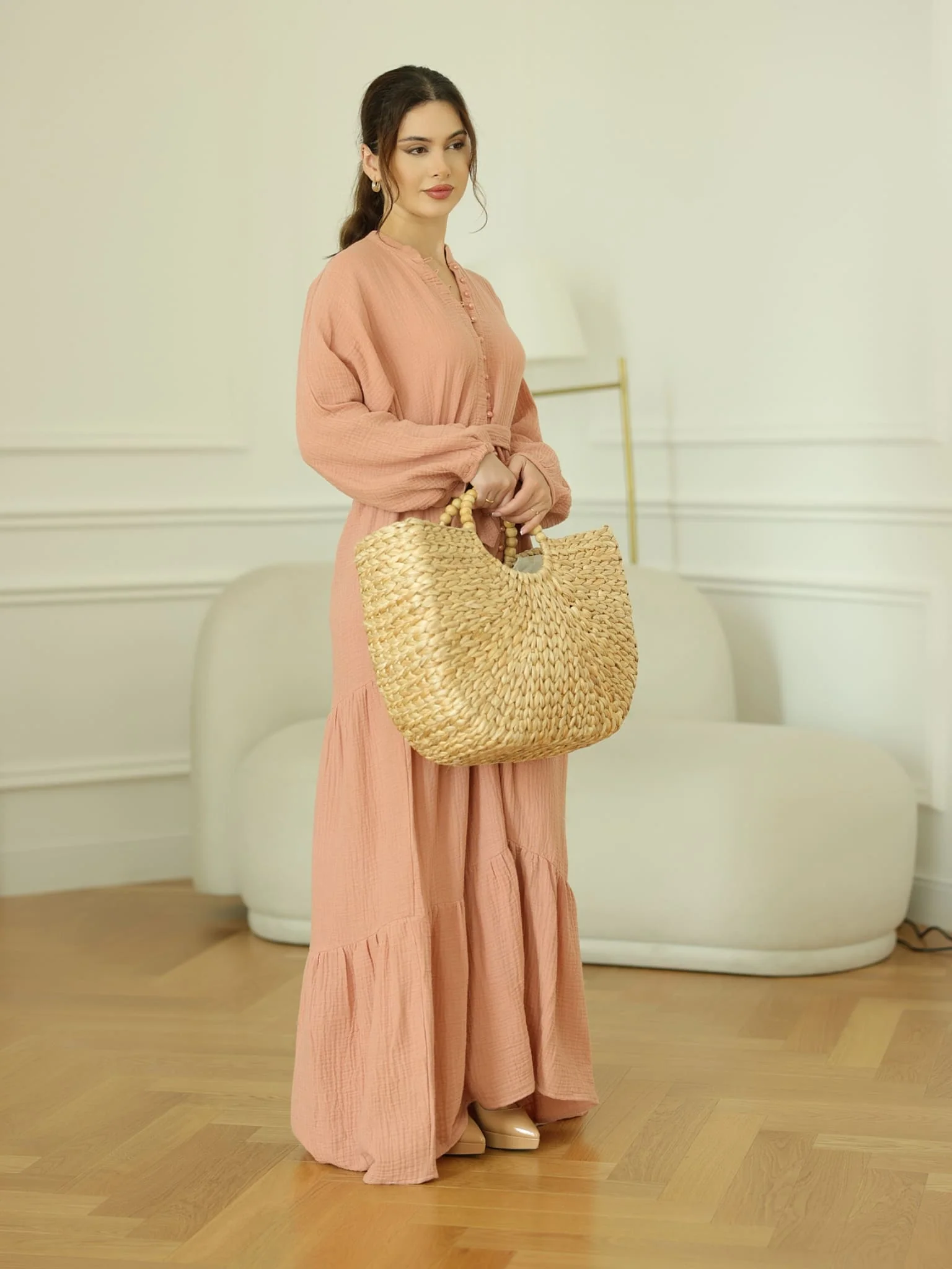 Ophelia Pastel Pink Muslin Long Dress - Image 4