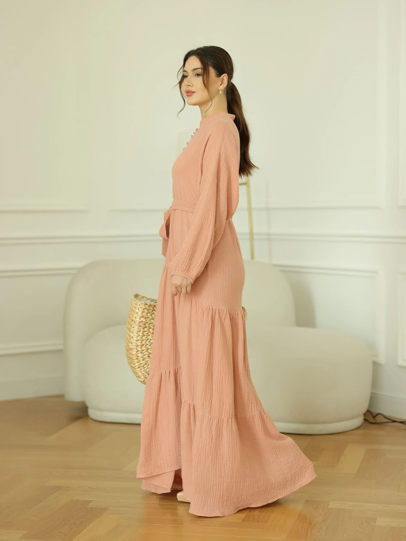 Ophelia Pastel Pink Muslin Long Dress - Image 6